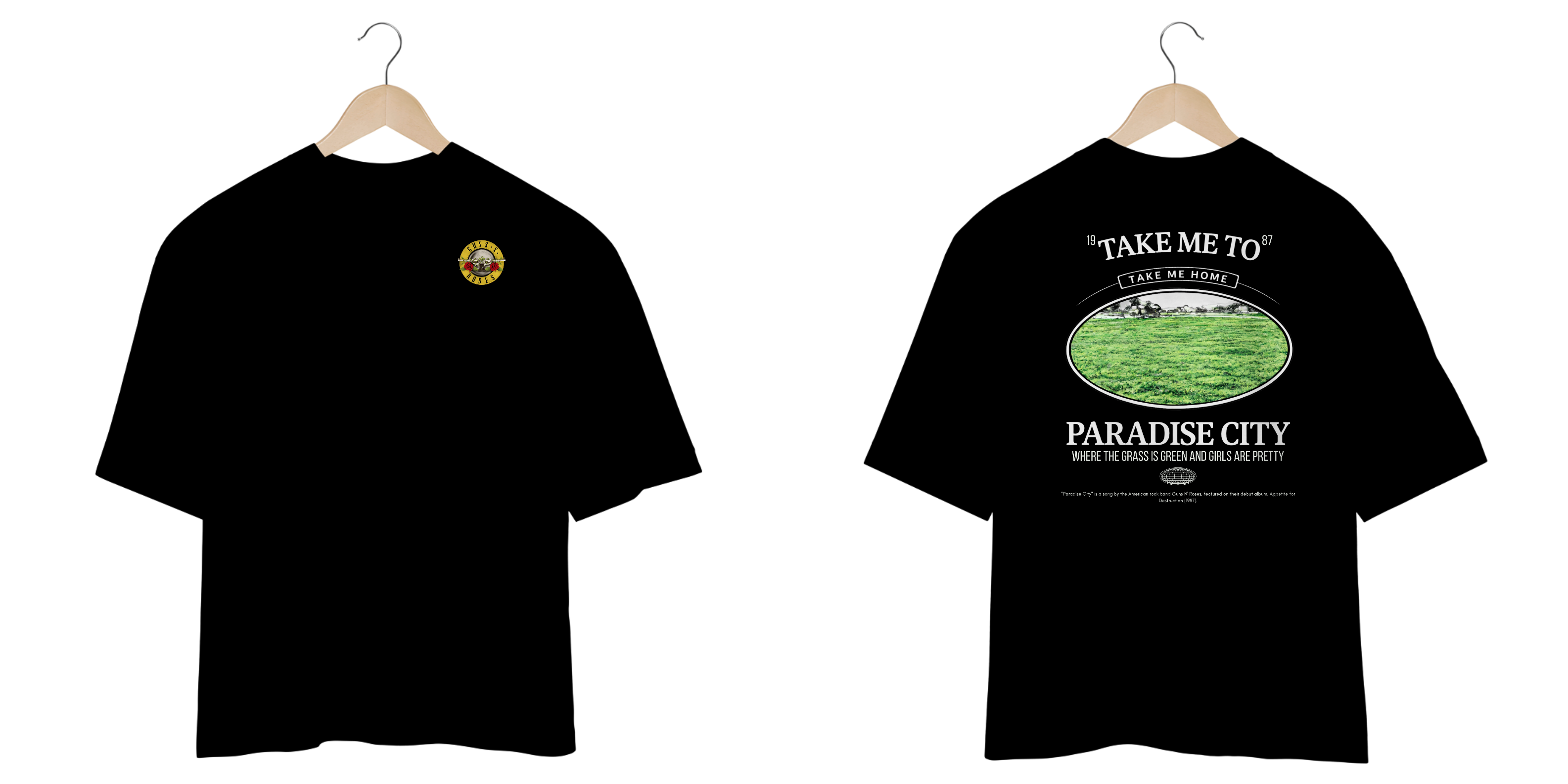Camiseta Oversized Guns N' Roses Paradise City (Preta, Estampa Frente e Costas)