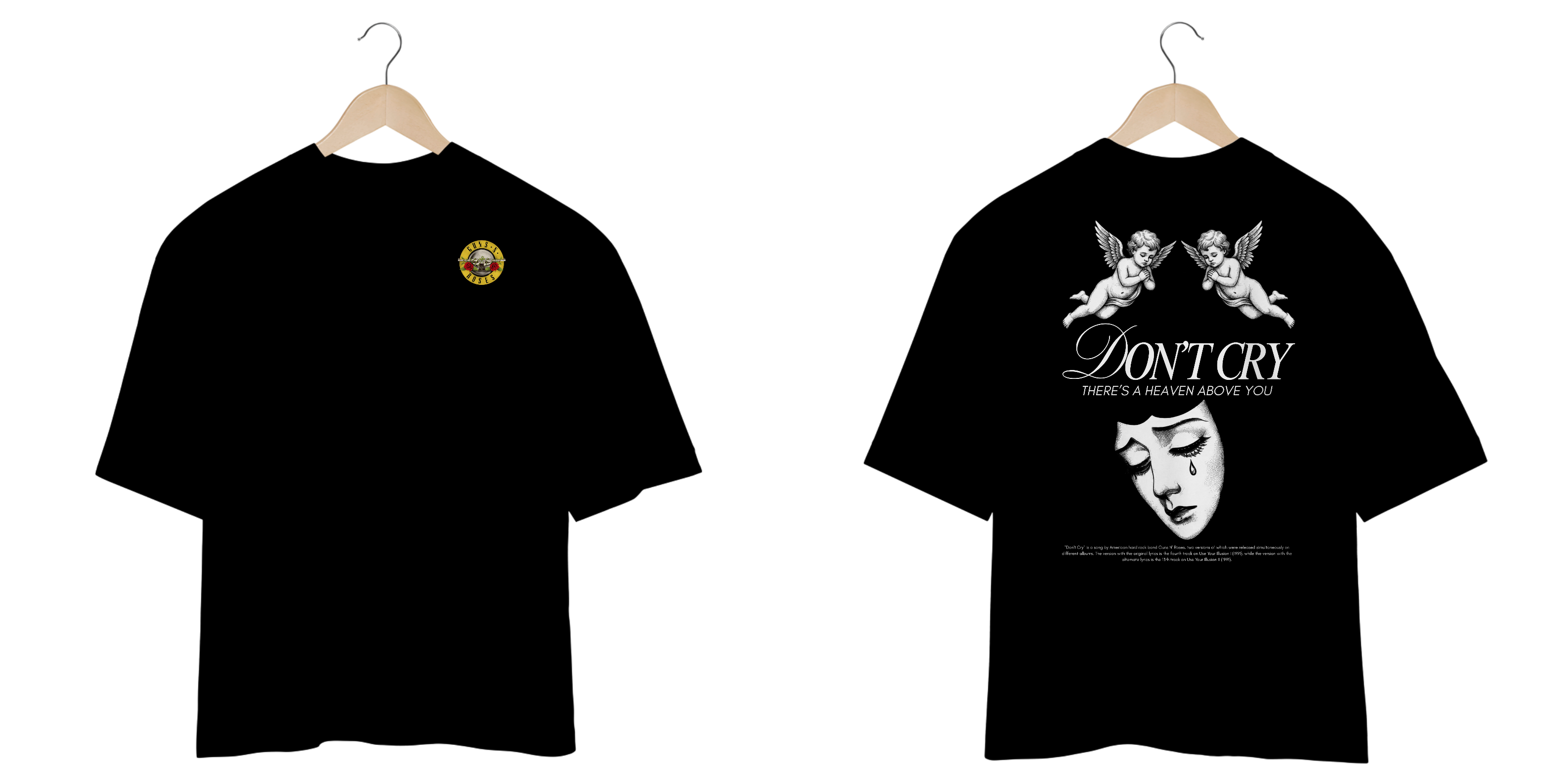 Camiseta Oversized Guns N' Roses Don't Cry (Preta, Estampa Frente e Costas)