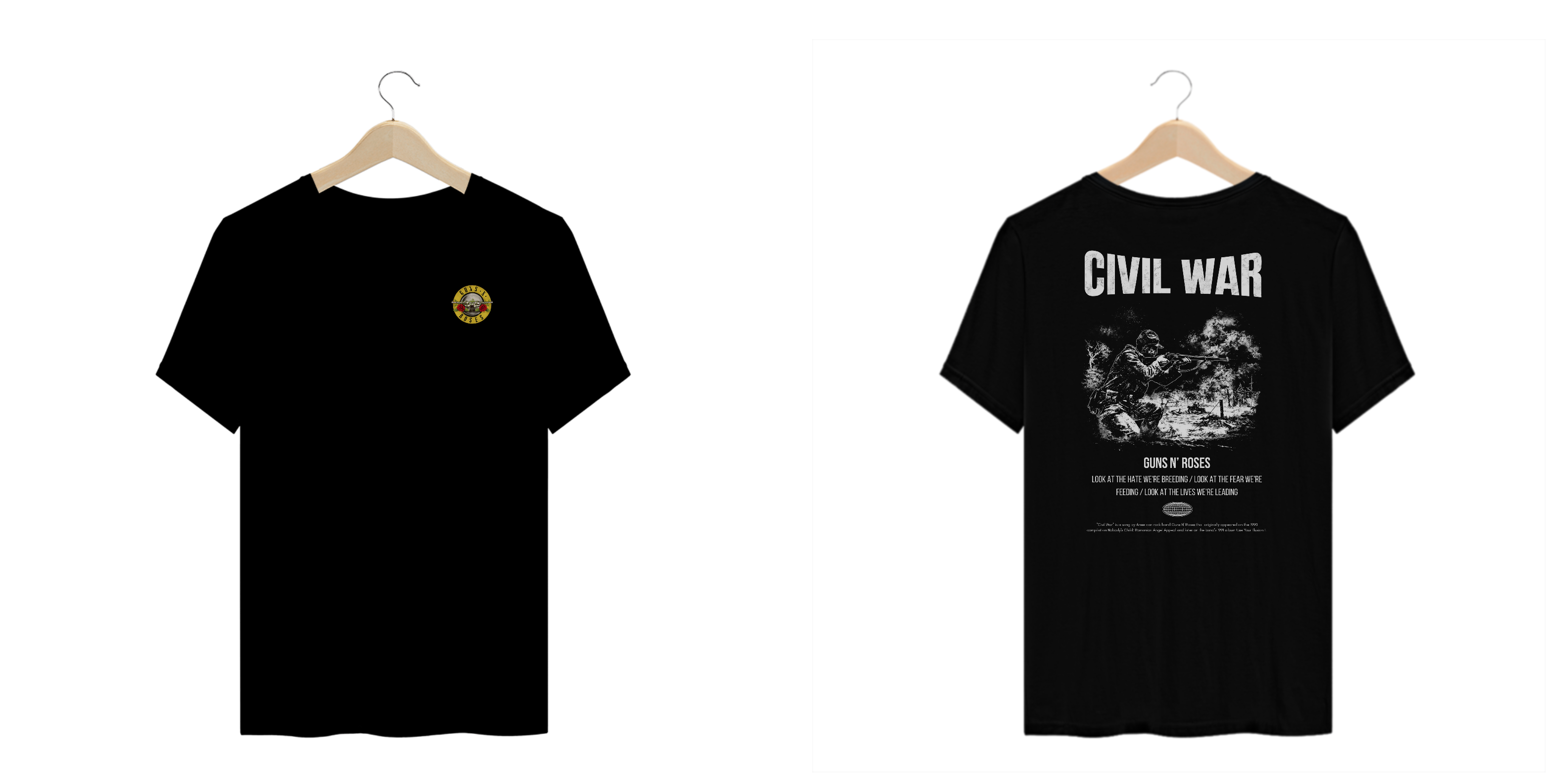 Camiseta Plus Size Guns N' Roses Civil War (Preta, Estampa Frente e Costas)