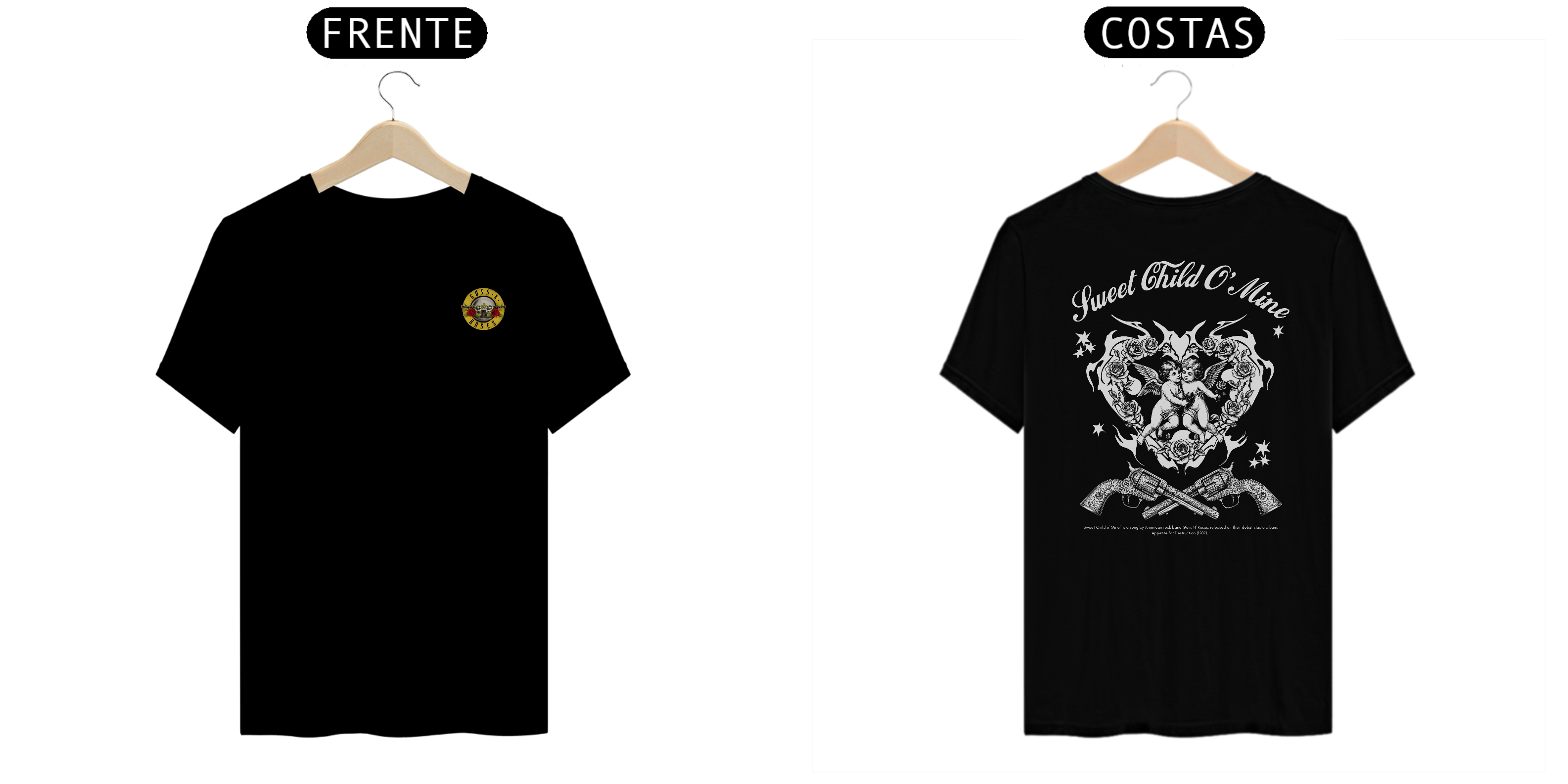 Camiseta Guns N' Roses Sweet Child O' Mine V2 (Preta, Estampa Frente e Costas)