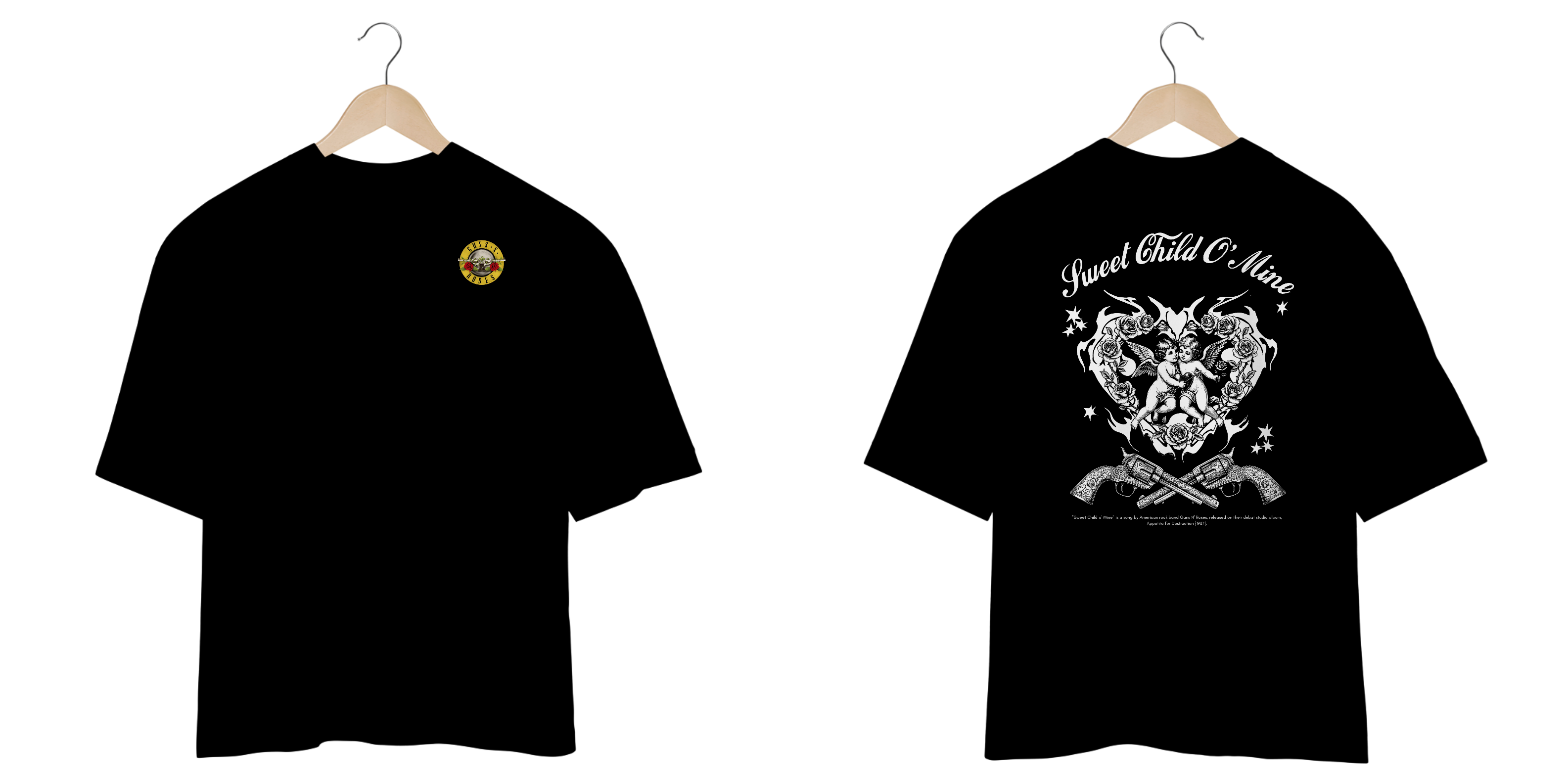 Camiseta Guns N' Roses Oversized Sweet Child O' Mine V2 (Preta, Estampa Frente e Costas)