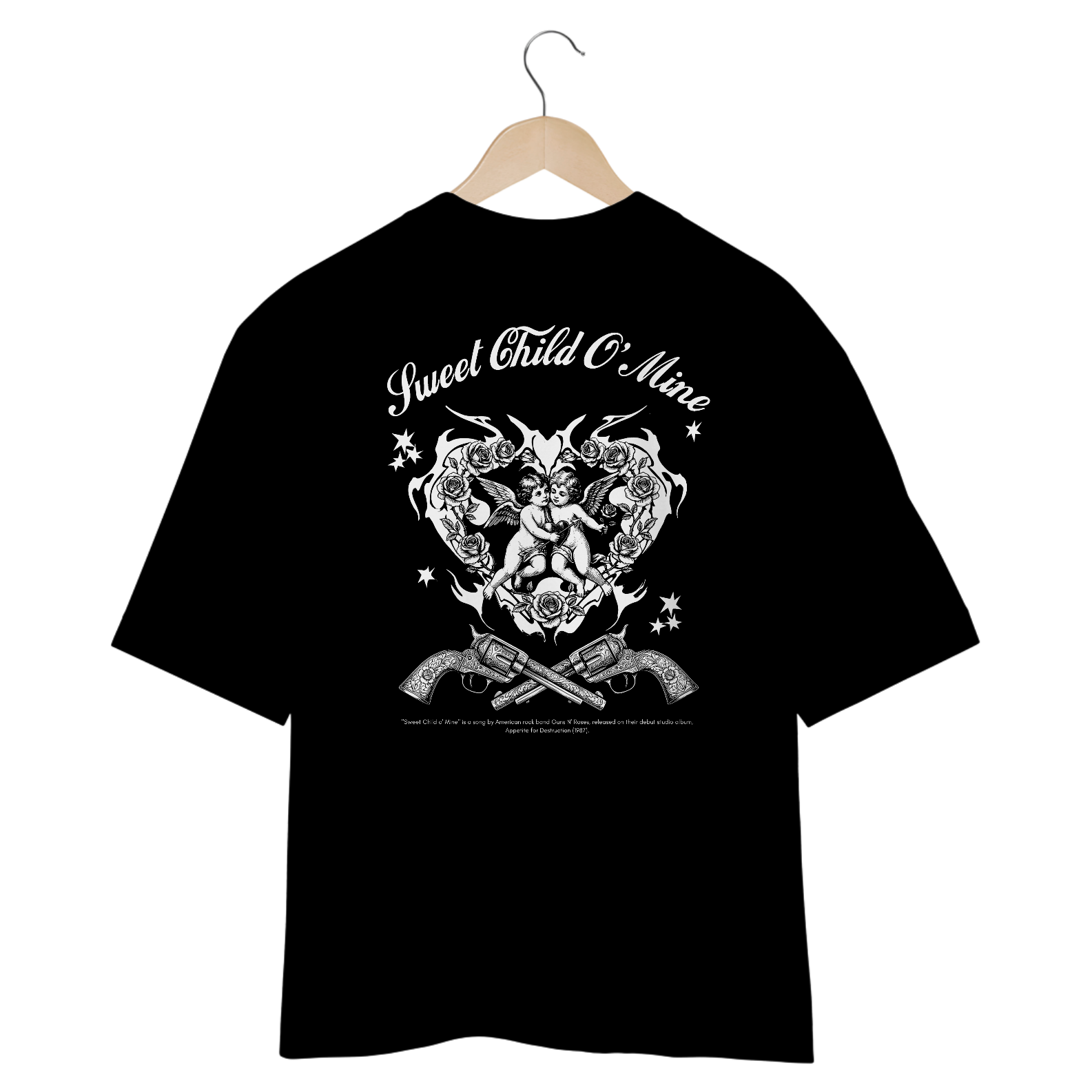 Camiseta Oversized Guns N' Roses Sweet Child O' Mine V2 (Preta, Estampa nas Costas)