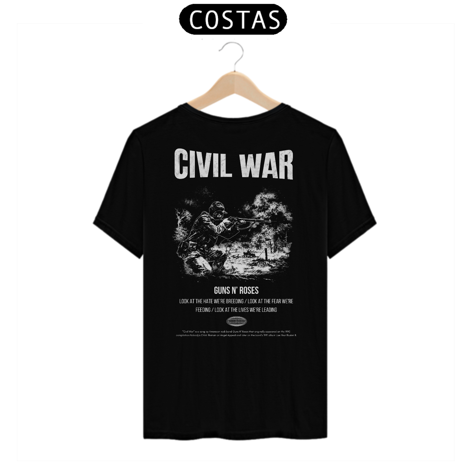 Camiseta Guns N' Roses Civil War (Preta, Estampa nas Costas)