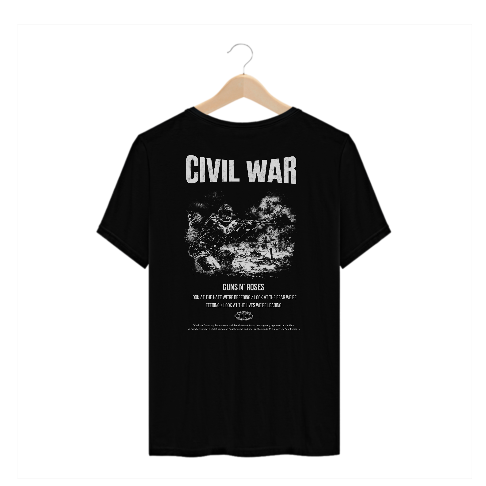 Camiseta Plus Size Guns N' Roses Civil War (Preta, Estampa nas Costas)