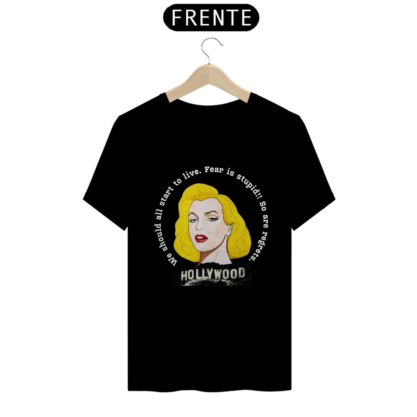 Nome do produto: Camiseta Exclusiva - Marilyn Fear is Stupid - Preta e Azul EScuro