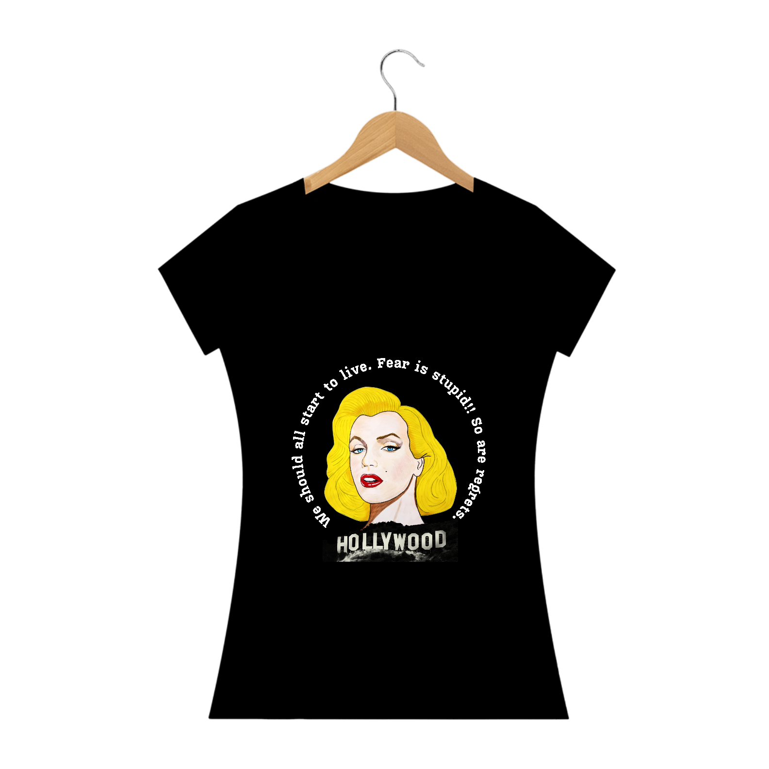 Nome do produto: Camiseta Exclusiva - Marilyn Fear is Stupid - Preta e Azul Escuro