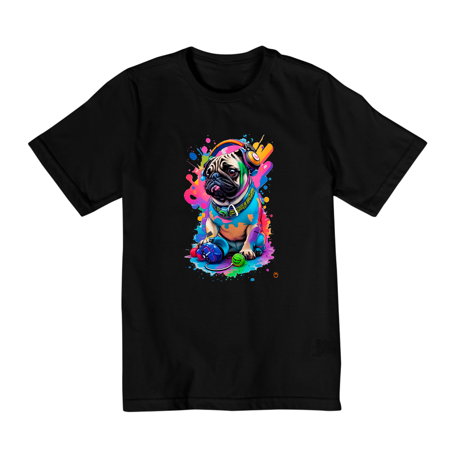 Nome do produto: Camiseta infantil - PUG de fone