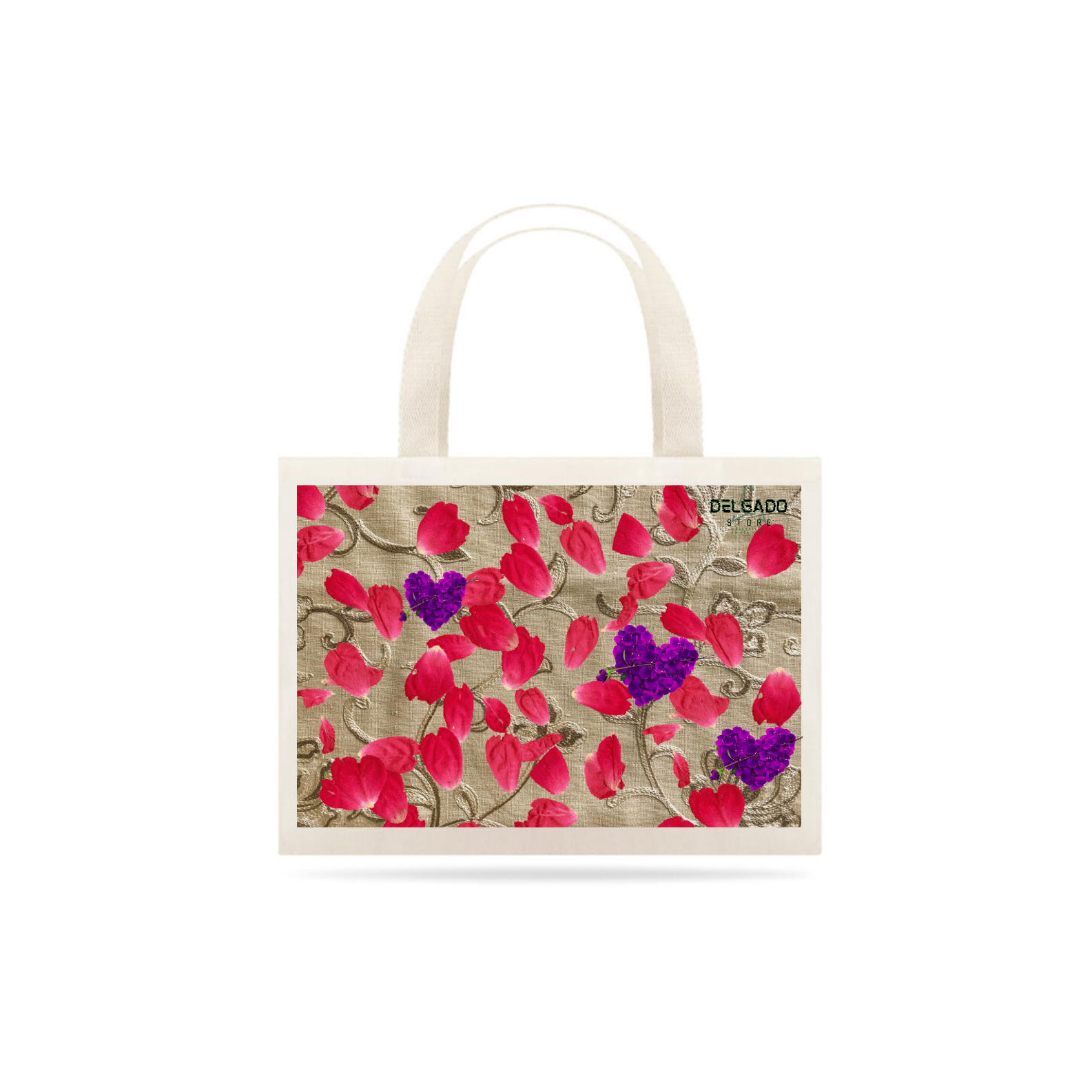 Nome do produto: SACOLA GRANDE TECIDO BORDADO FLORAL