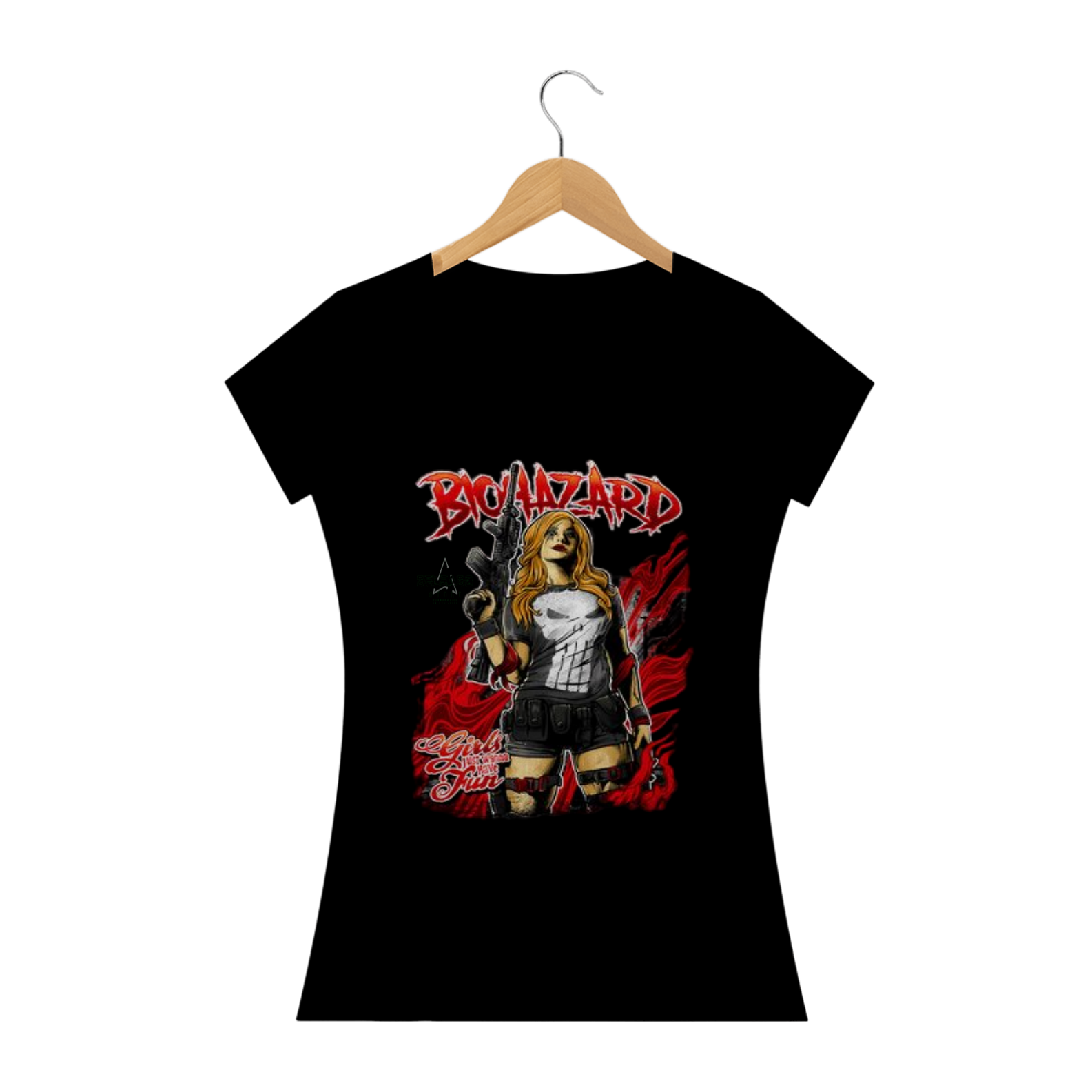 Nome do produto: CAMISA FEMININA A JUSTICEIRA BIOHAZARD E DELGADO STORE 