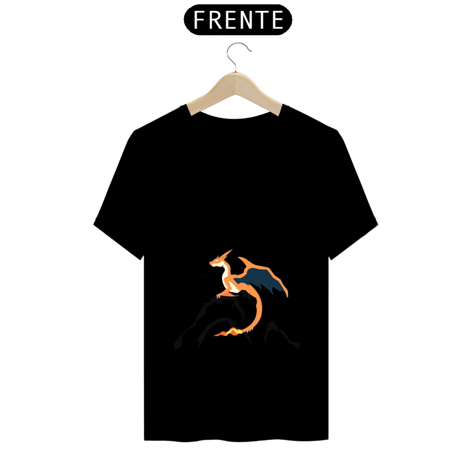 Nome do produto: Camiseta Mega Charizard Y sobre pedras
