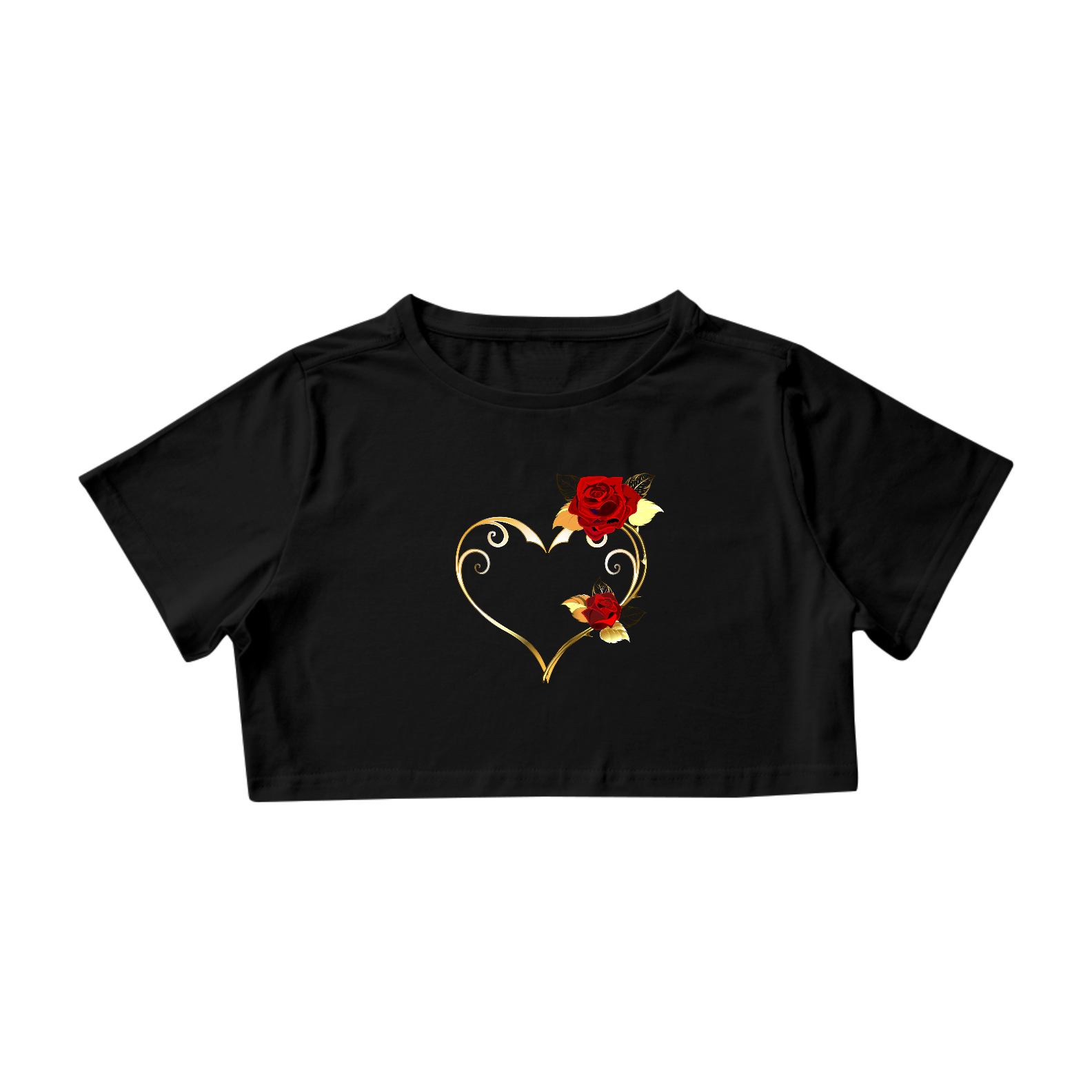 Nome do produto: Camisa Cropped - Estamapa Coração/Flores