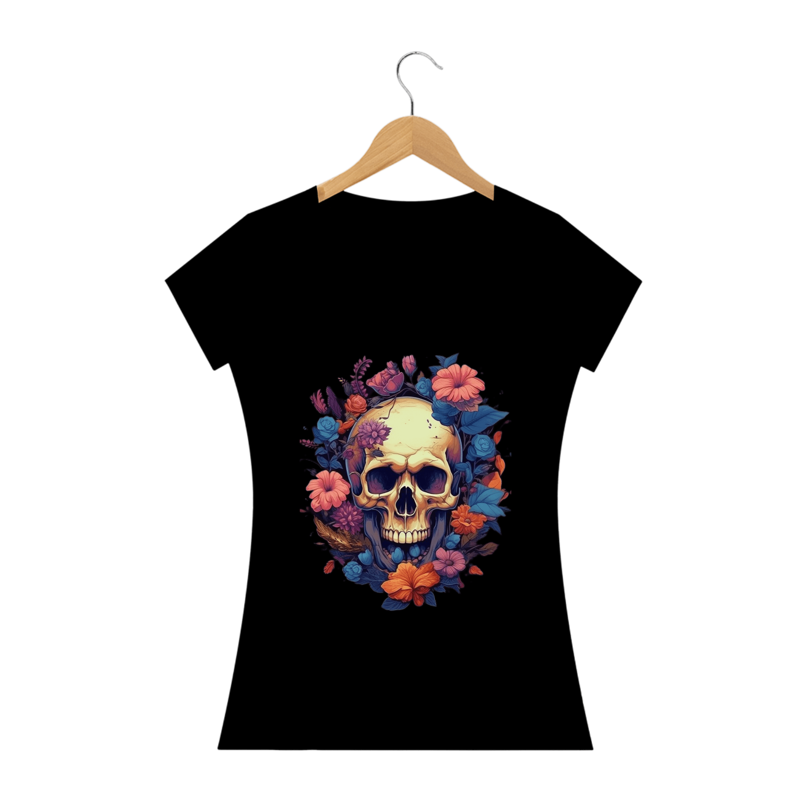 Nome do produto: Camiseta Feminina Esqueleto Árvore Antiga e Flores Silvestres