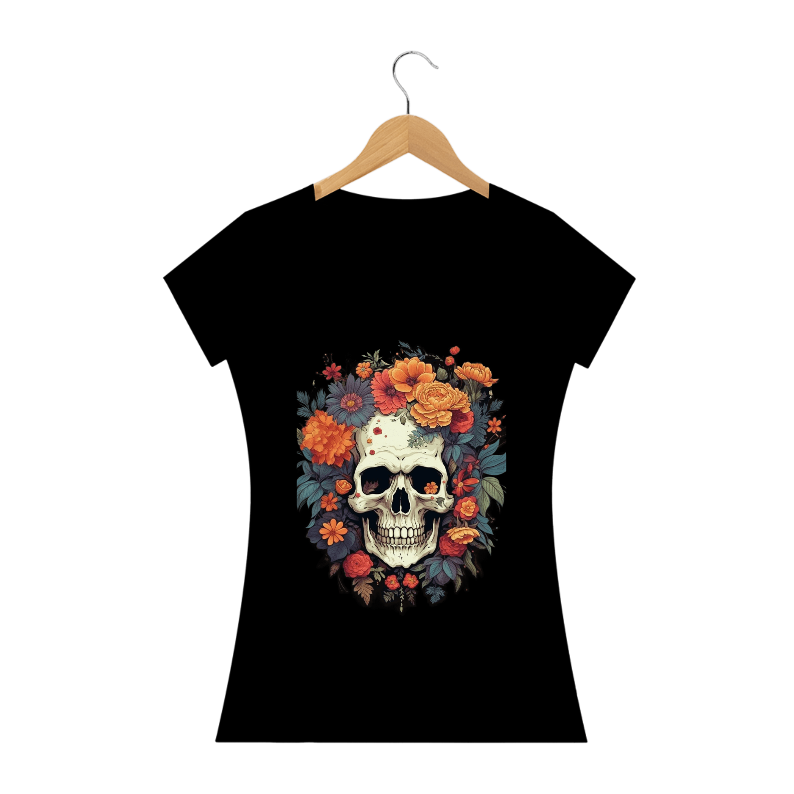Nome do produto: Camiseta Feminina Esqueleto Árvore Antiga e Flores Silvestres