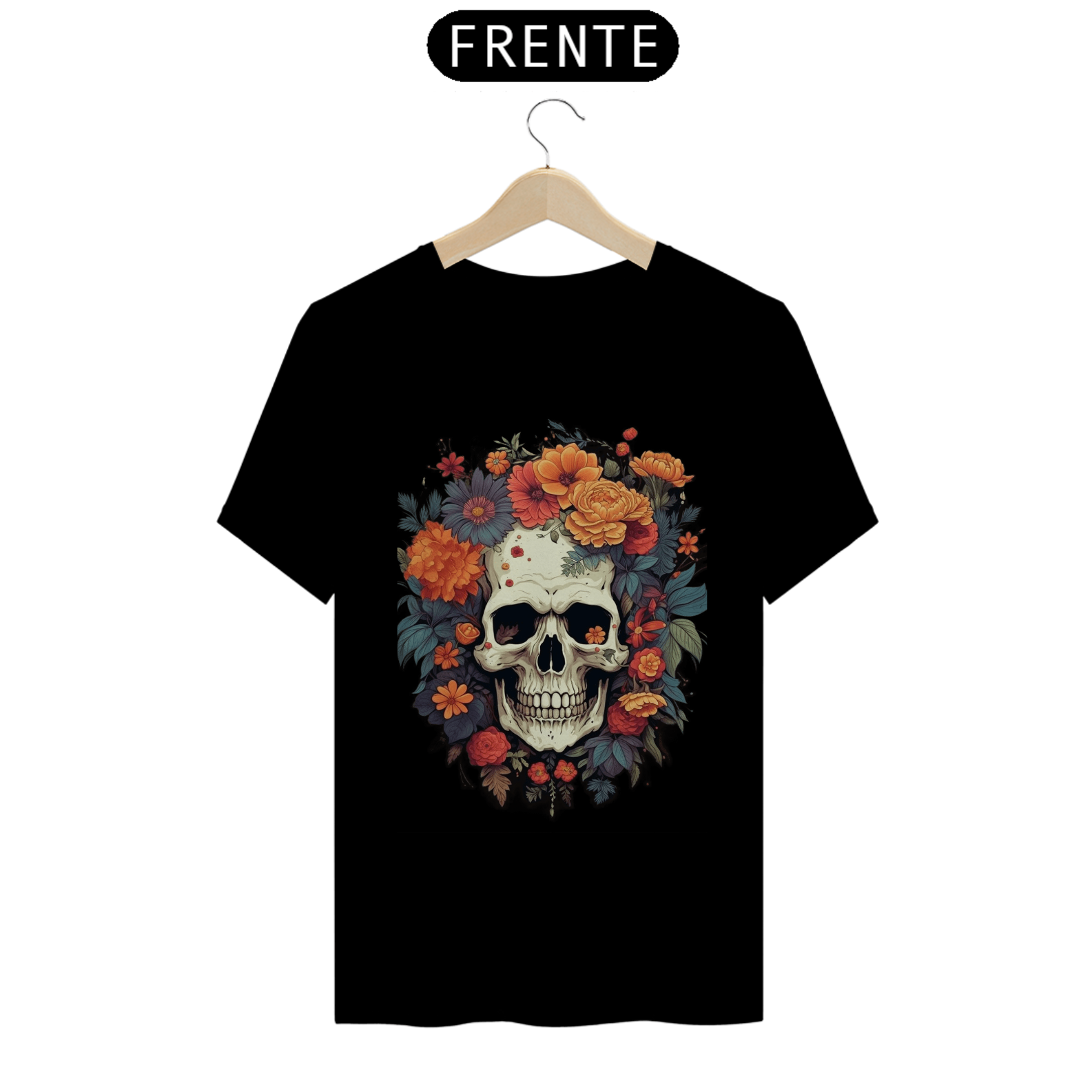 Nome do produto: Camiseta Masculina Esqueleto Árvore Antiga e Flores Silvestres