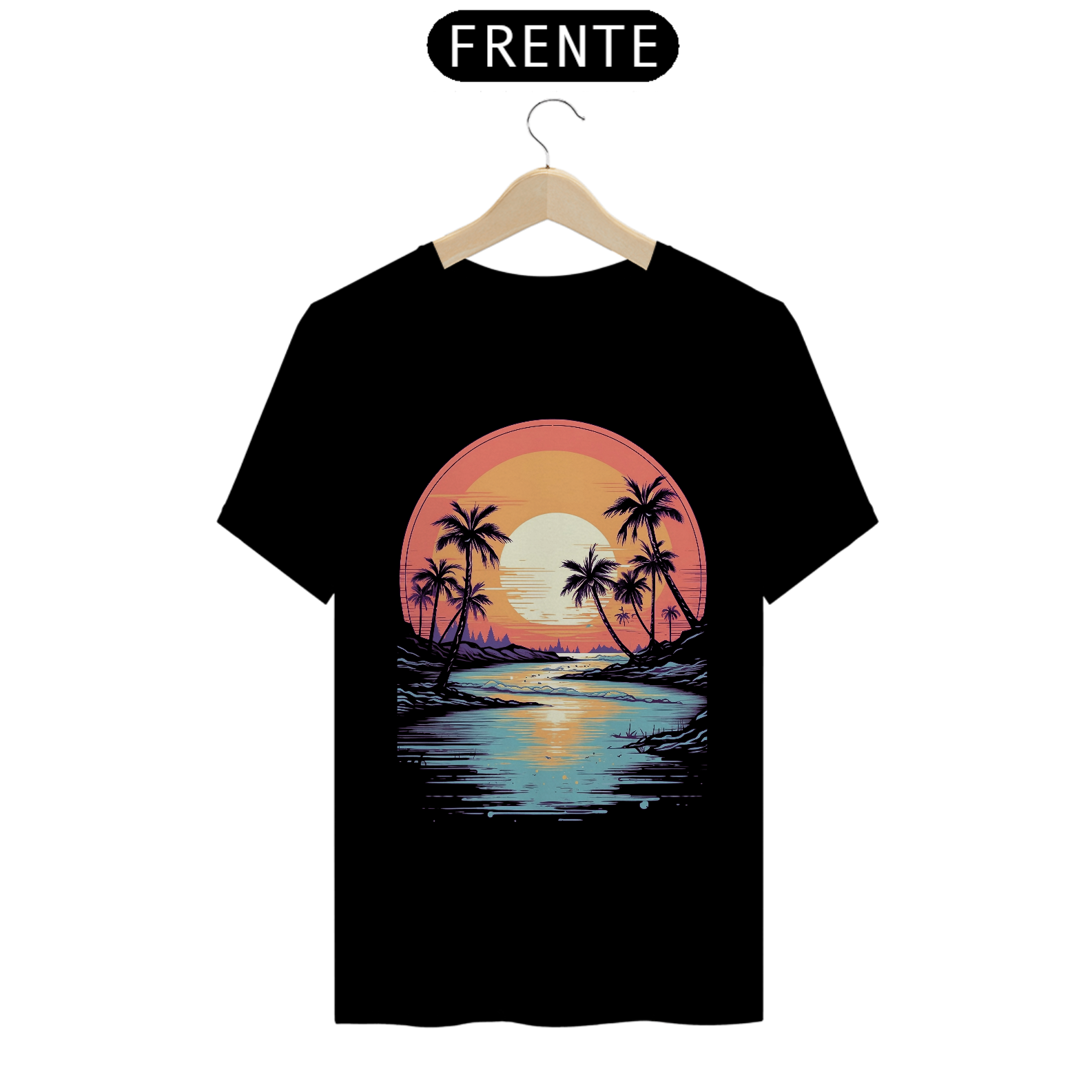 Nome do produto: Camiseta Masculina Pôr do Sol na Praia: Ondas Suaves e Atmosfera Tranquila
