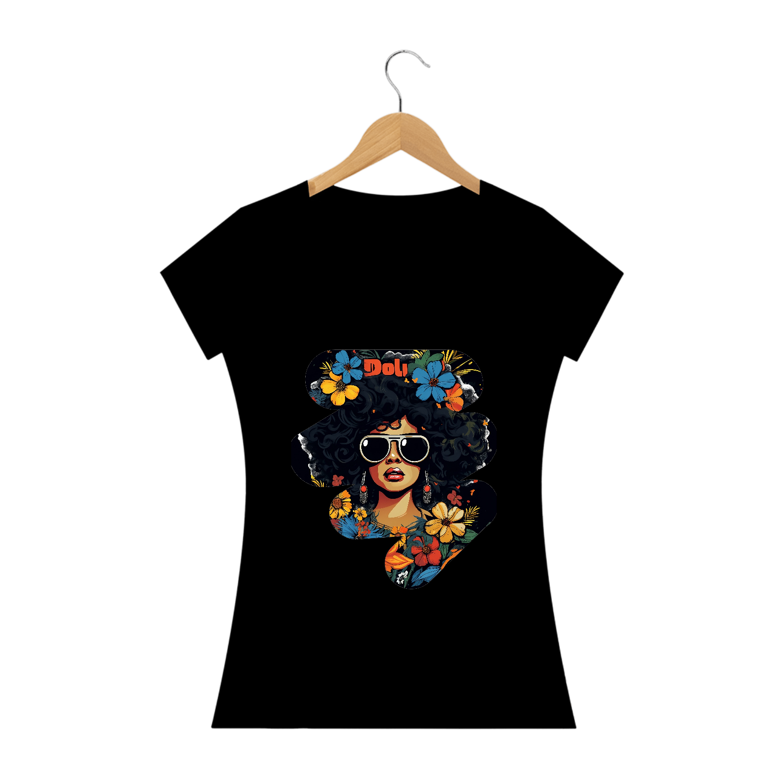 Nome do produto: Camiseta Feminina Mulher Afro com Lírios Sombrios: Uma Mistura de Arte Urbana e Quadrinhos