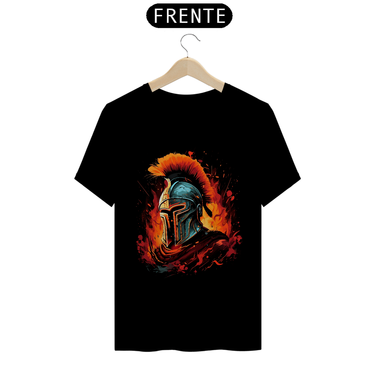 Nome do produto: Camiseta Masculina Elmo Espartano em Chamas