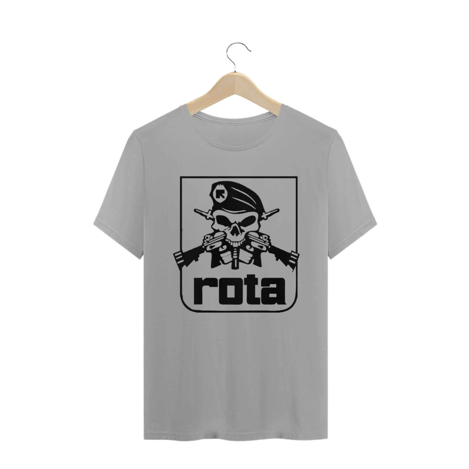 Nome do produto: Camiseta Caveira ROTA - Branco e Cinza