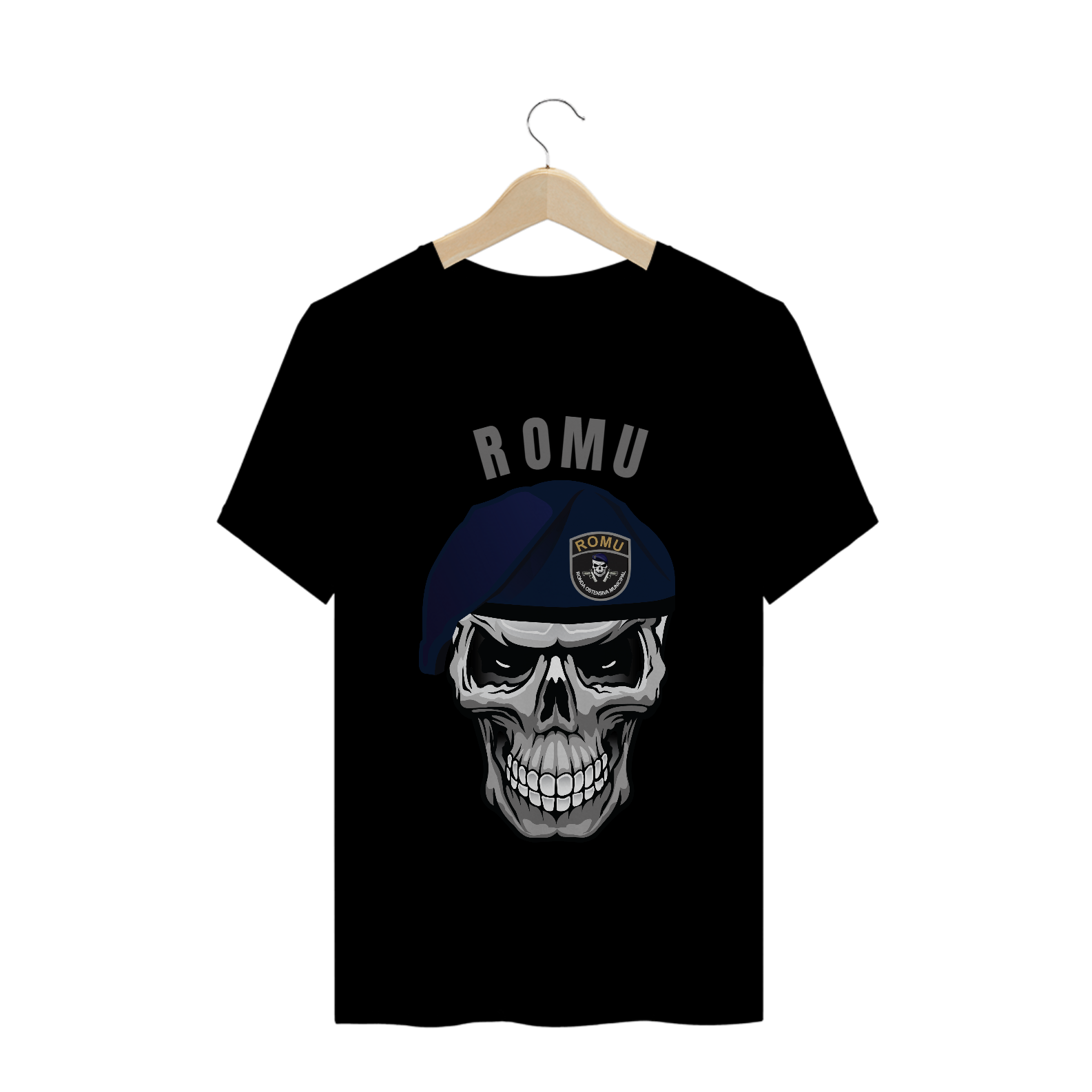 Nome do produto: Camiseta Caveira ROMU Escrita