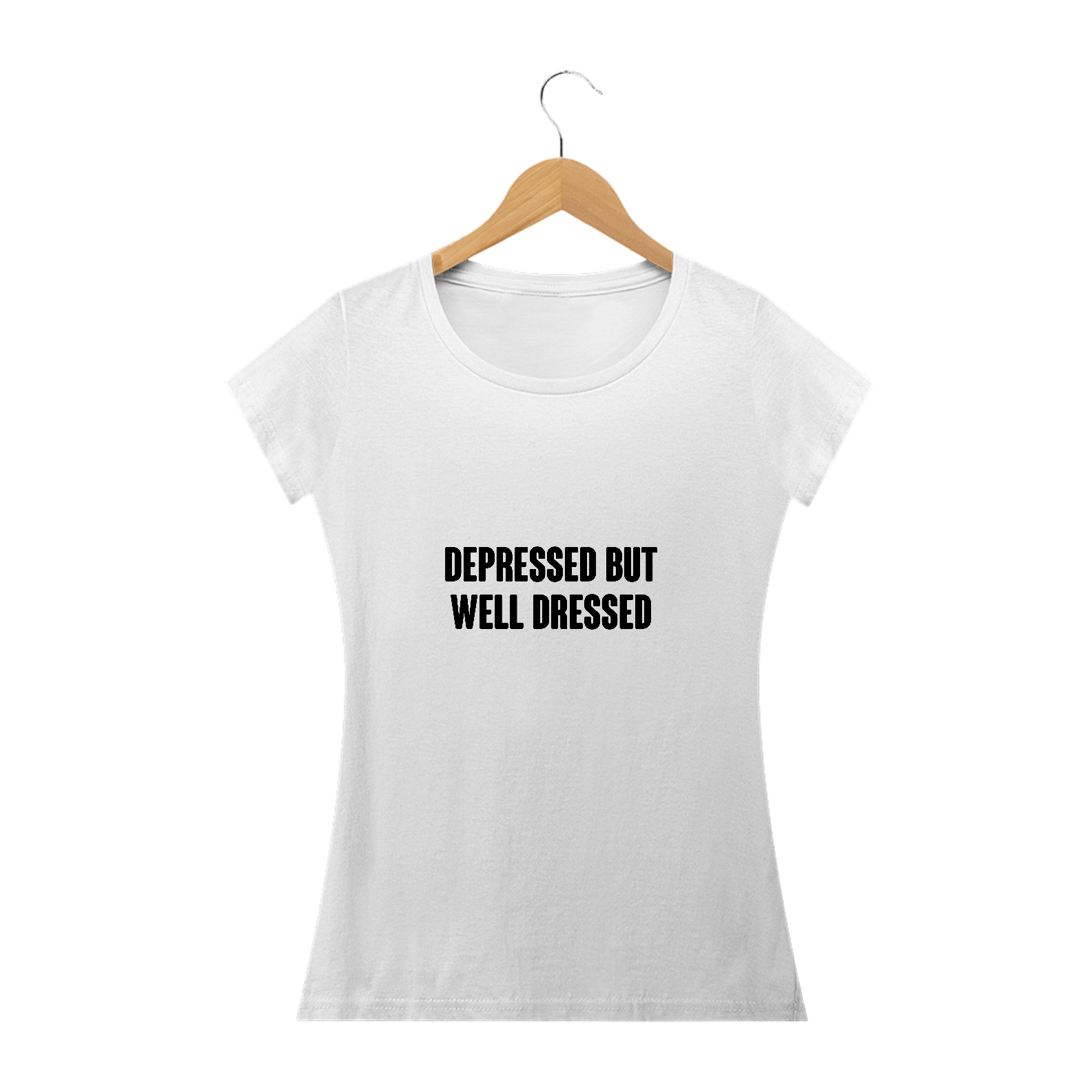 Nome do produto: Depressed but well dressed (camiseta baby long branco)