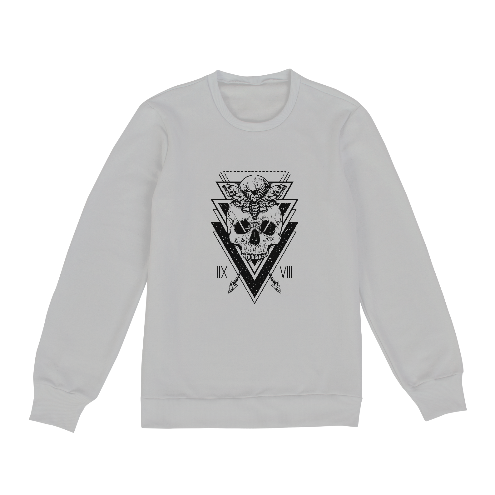 Nome do produto: Skull Triangles (moletom unissex branco ou cinza)