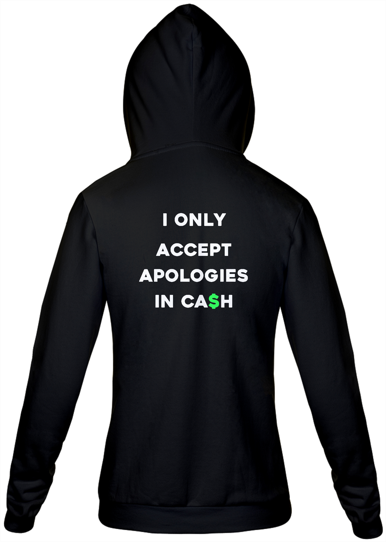 Nome do produto: I only accept apologies in cash (moletom unissex c/ziper cor preto)
