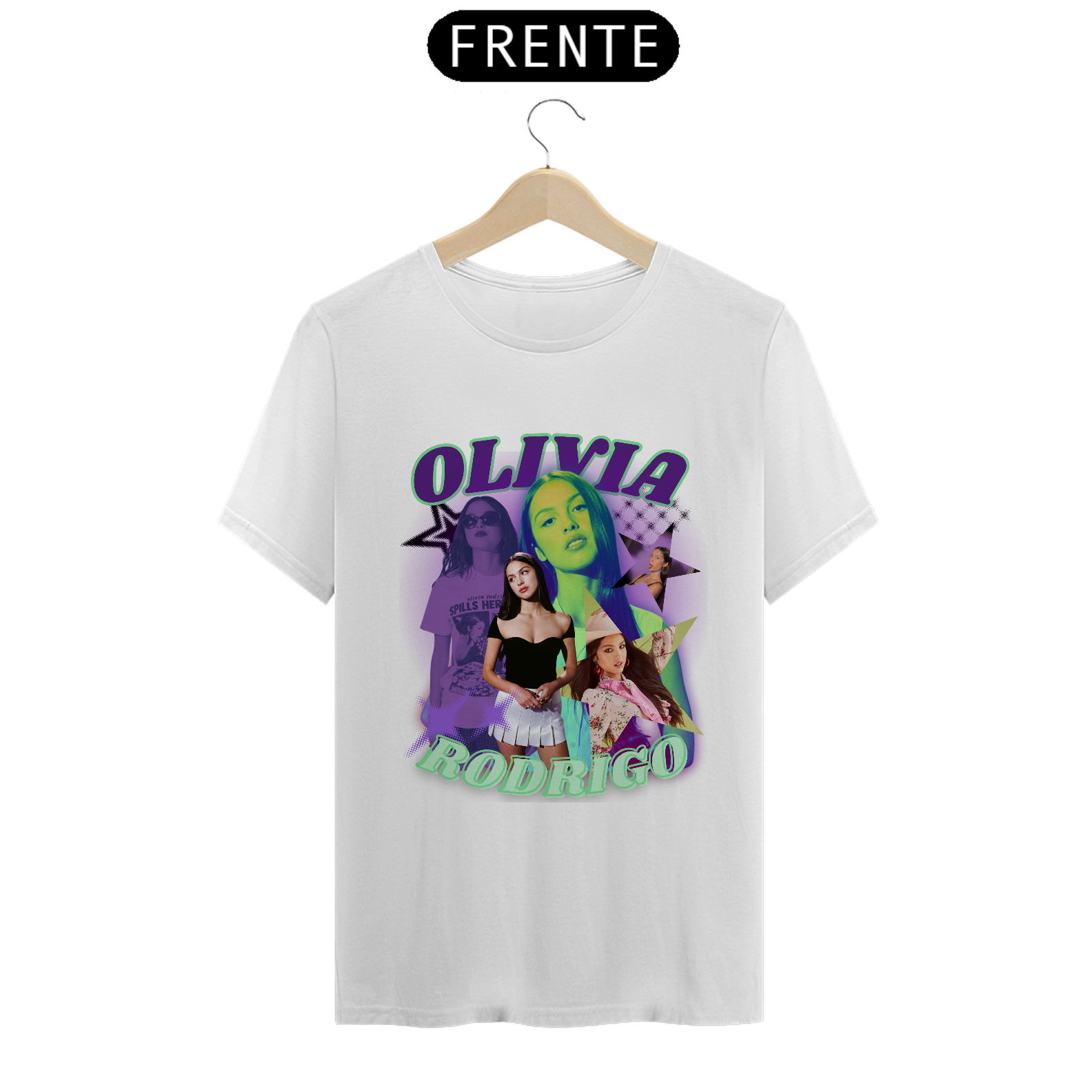 Nome do produto: Camiseta Olivia Rodrigo - Popstar! - Versão Branca (Frente única)