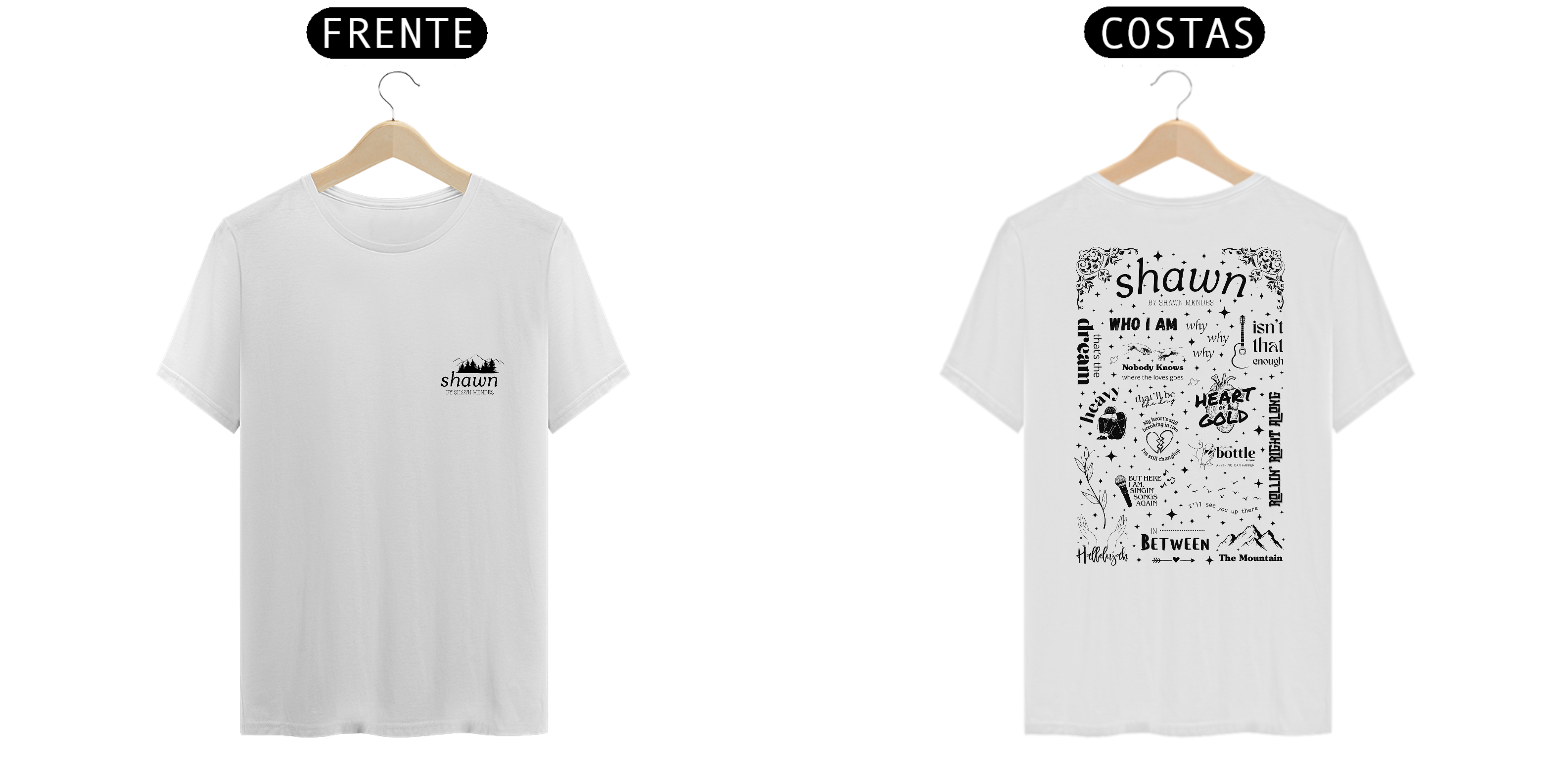 Nome do produto: Camiseta Shawn Mendes - Álbum Shawn - Versão Branca (Frente e Verso)