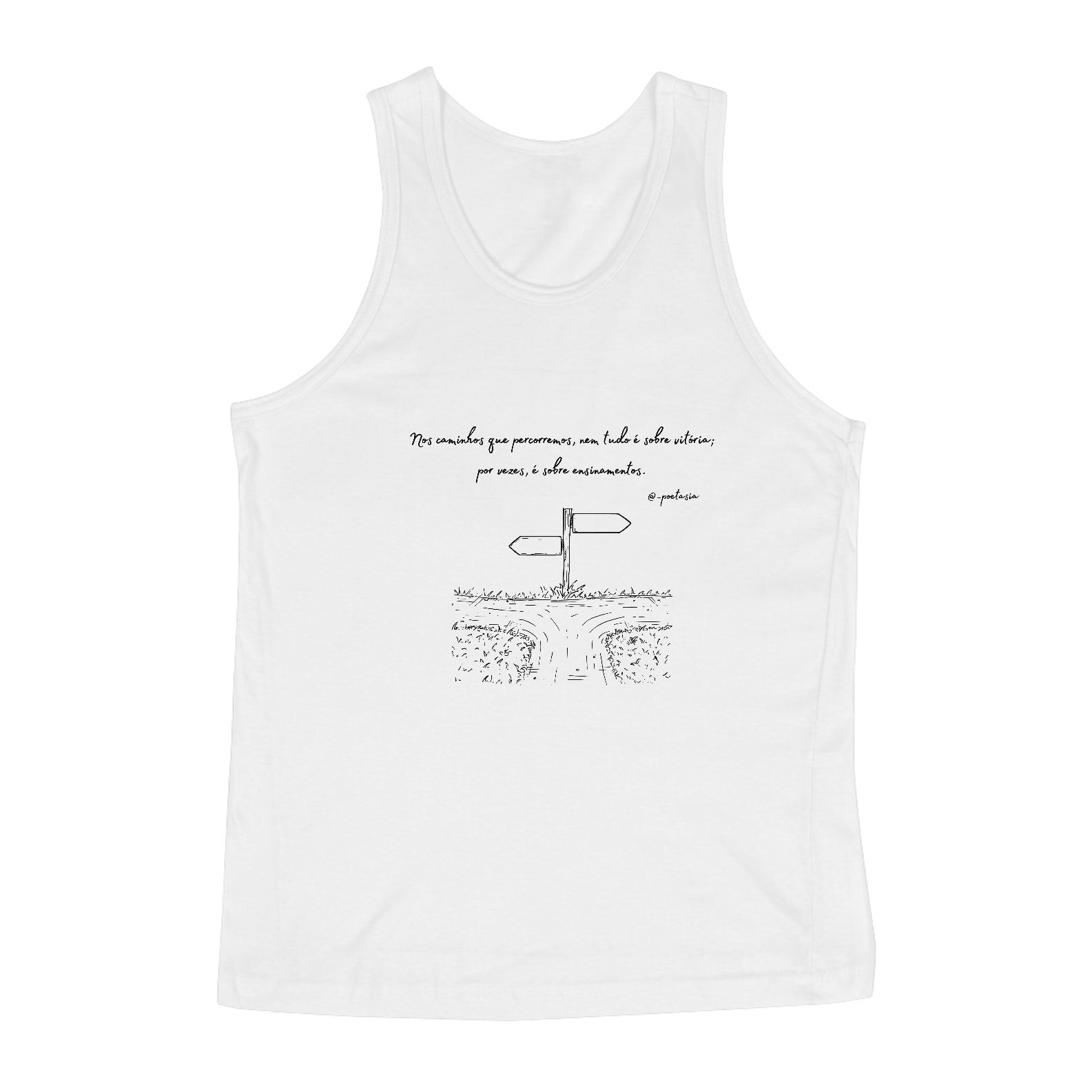 Nome do produto: Regata Branca e Cinza - Os caminhos que percorremos