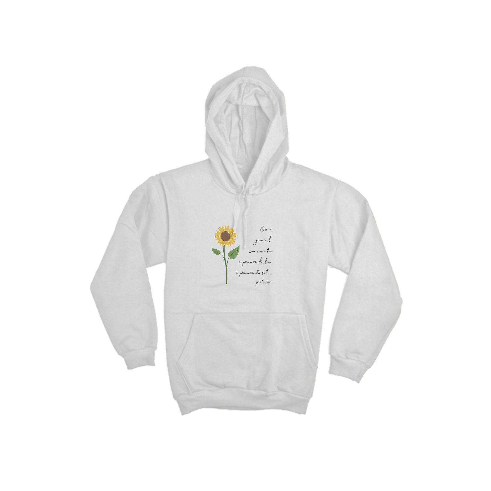 Nome do produto: Moletom Canguru Branco - Gira, Girassol 