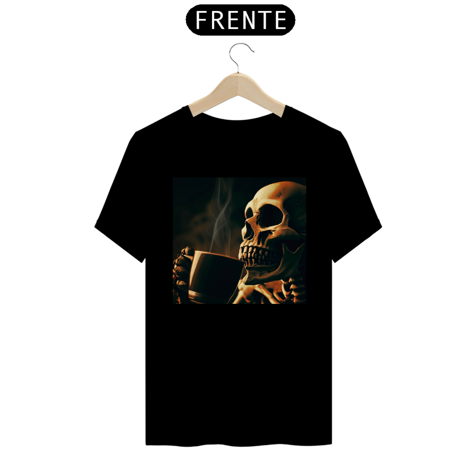 Nome do produto: Camiseta Caveira tomando Café
