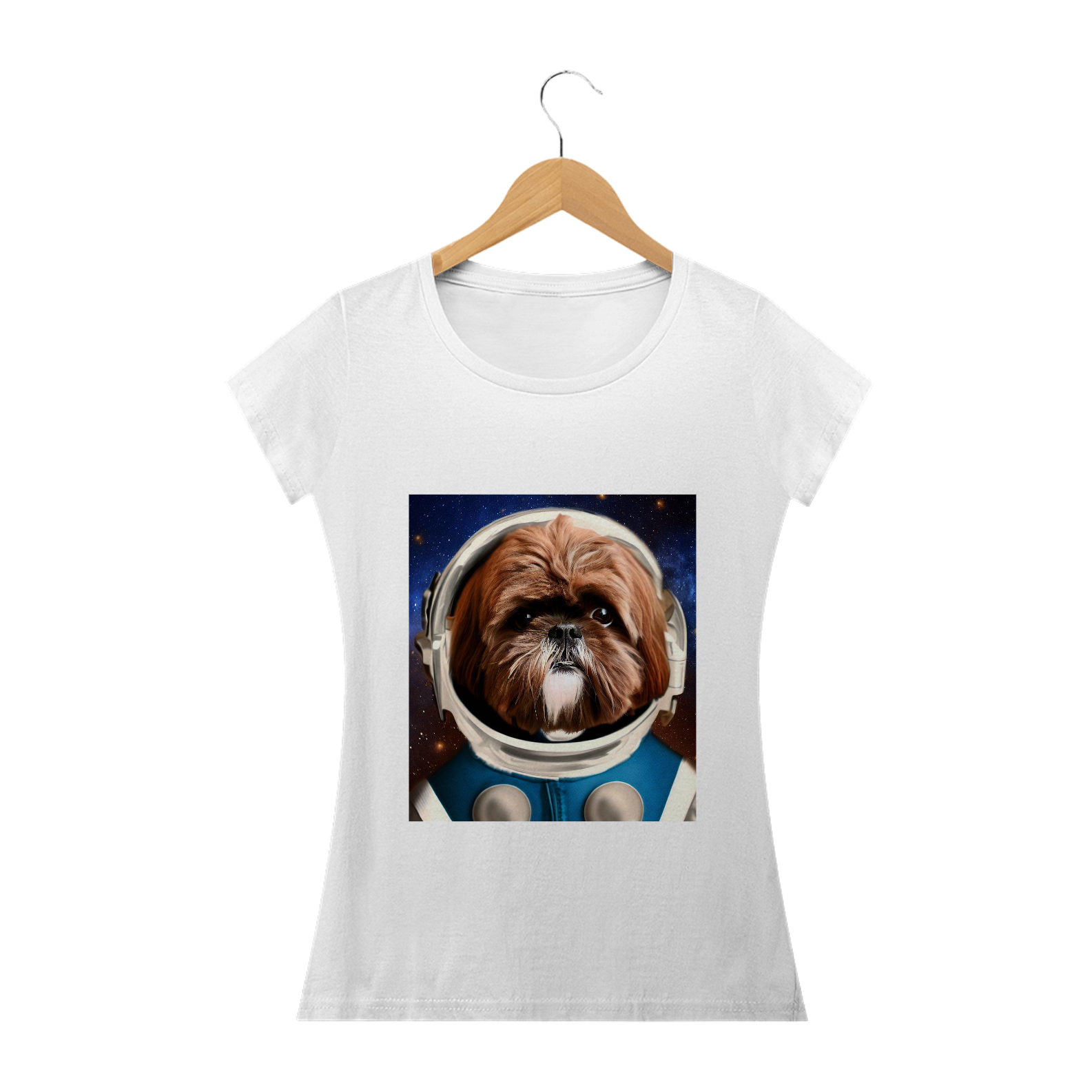 Nome do produto: Camiseta feminina shih-tzu astronauta