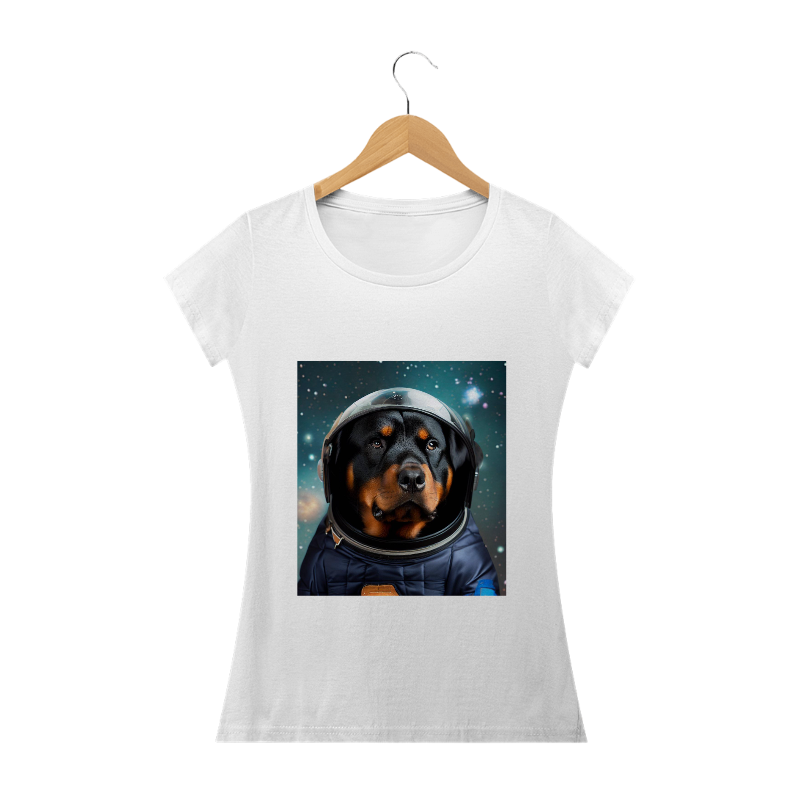 Nome do produto: Camiseta feminina Rottweiler astronauta