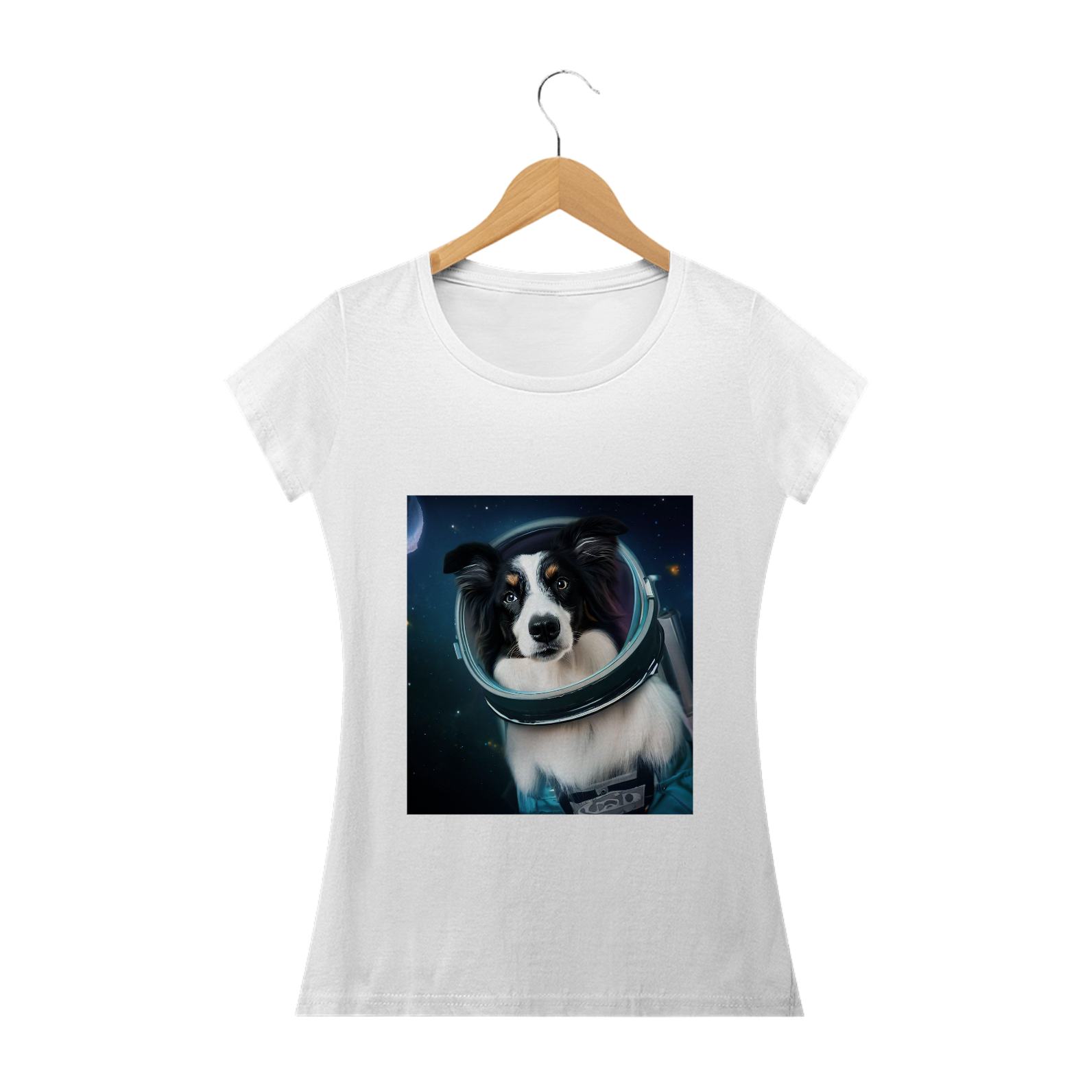 Nome do produto: Camiseta feminina Border Collie astronauta
