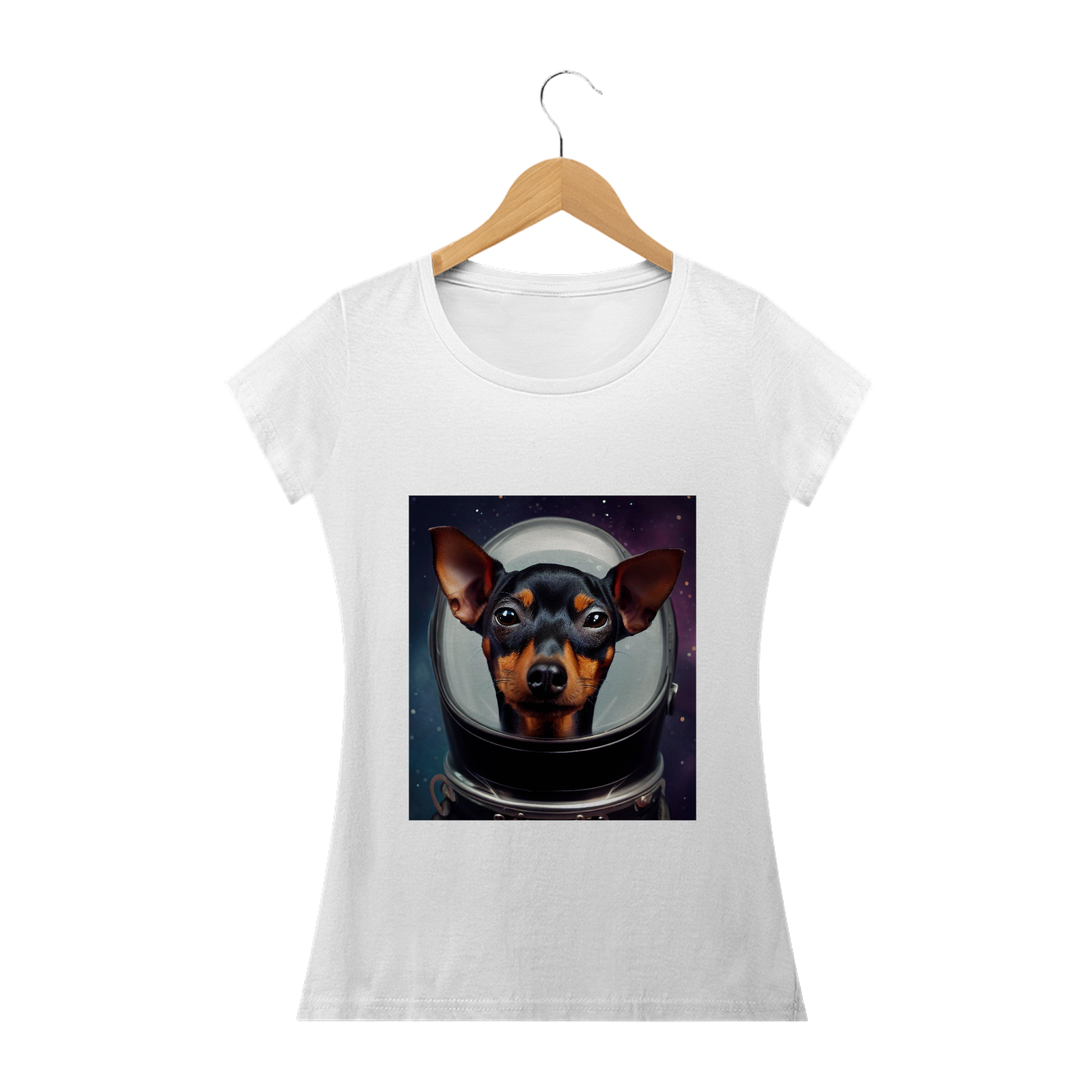 Nome do produto: Camiseta feminina Pinscher astronauta