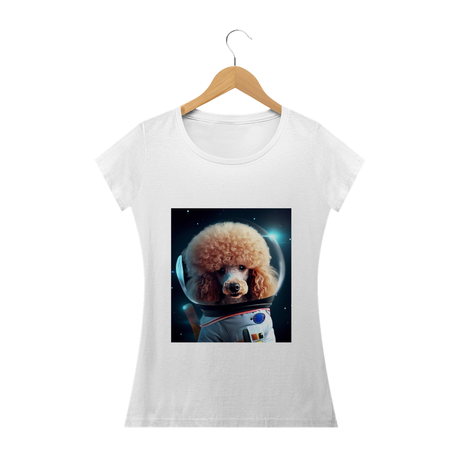 Nome do produto: Camiseta feminina poodle astronauta