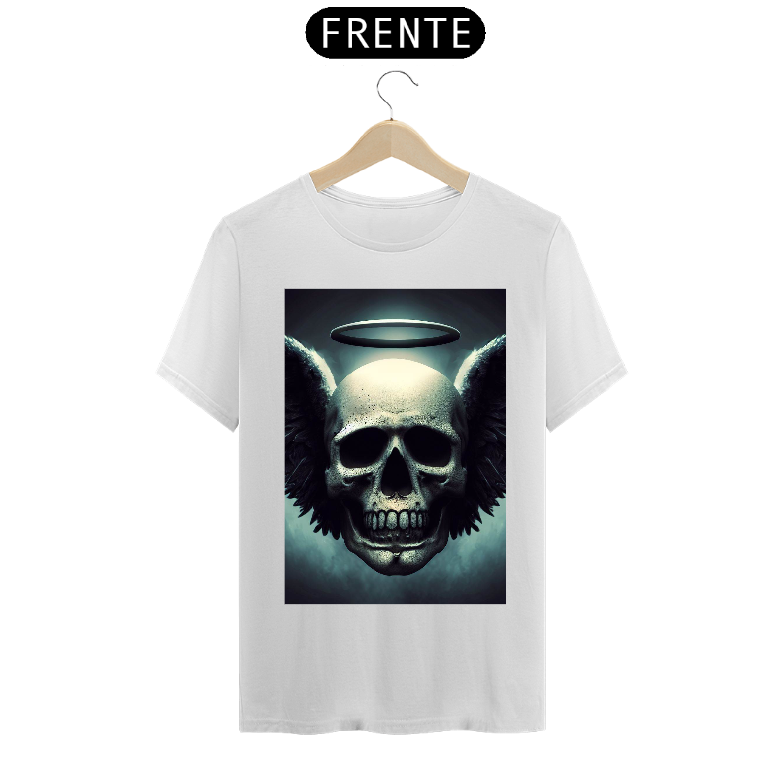 Nome do produto: Camiseta masculina caveira asas de anjo