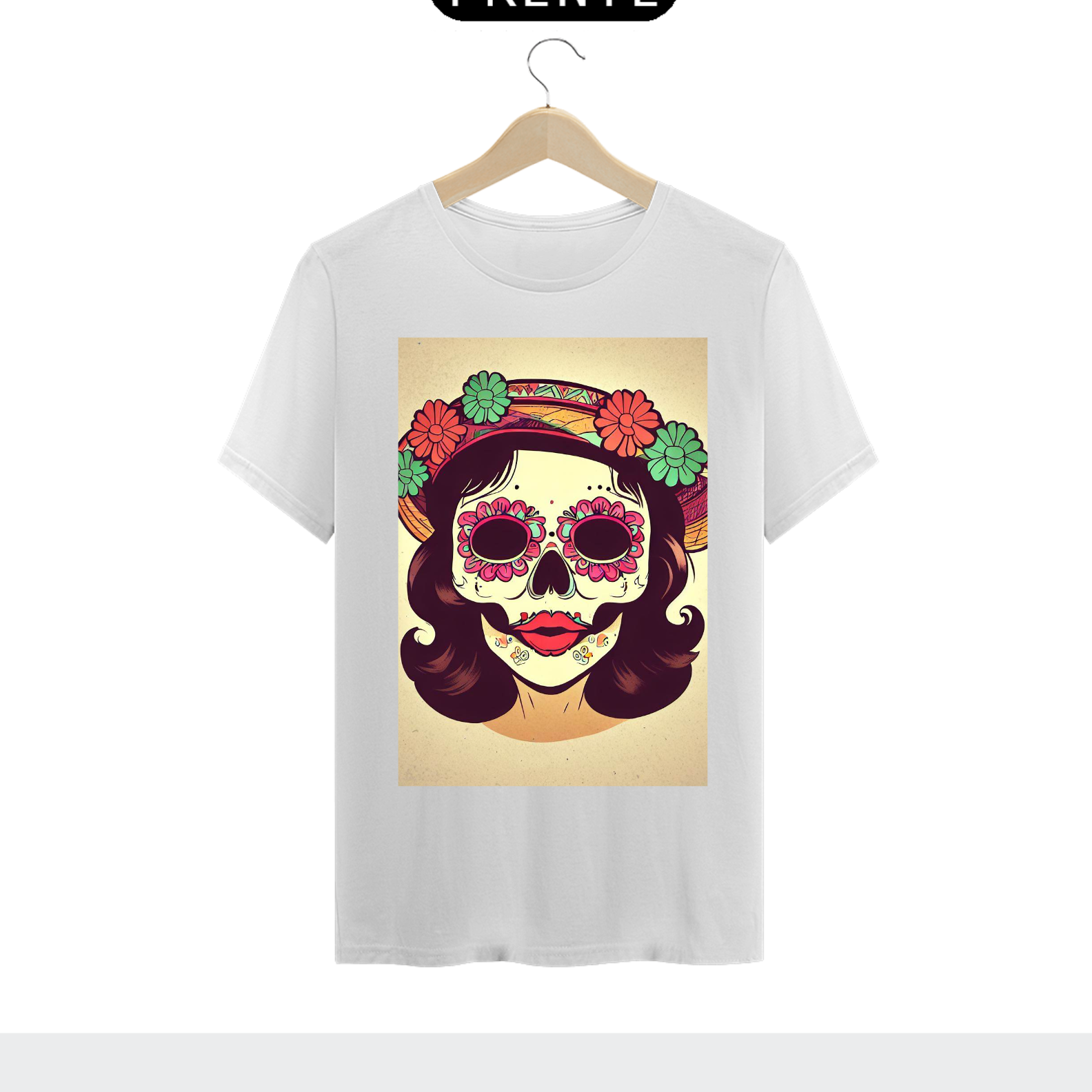 Nome do produto: Camiseta masculina caveira mexicana retrô