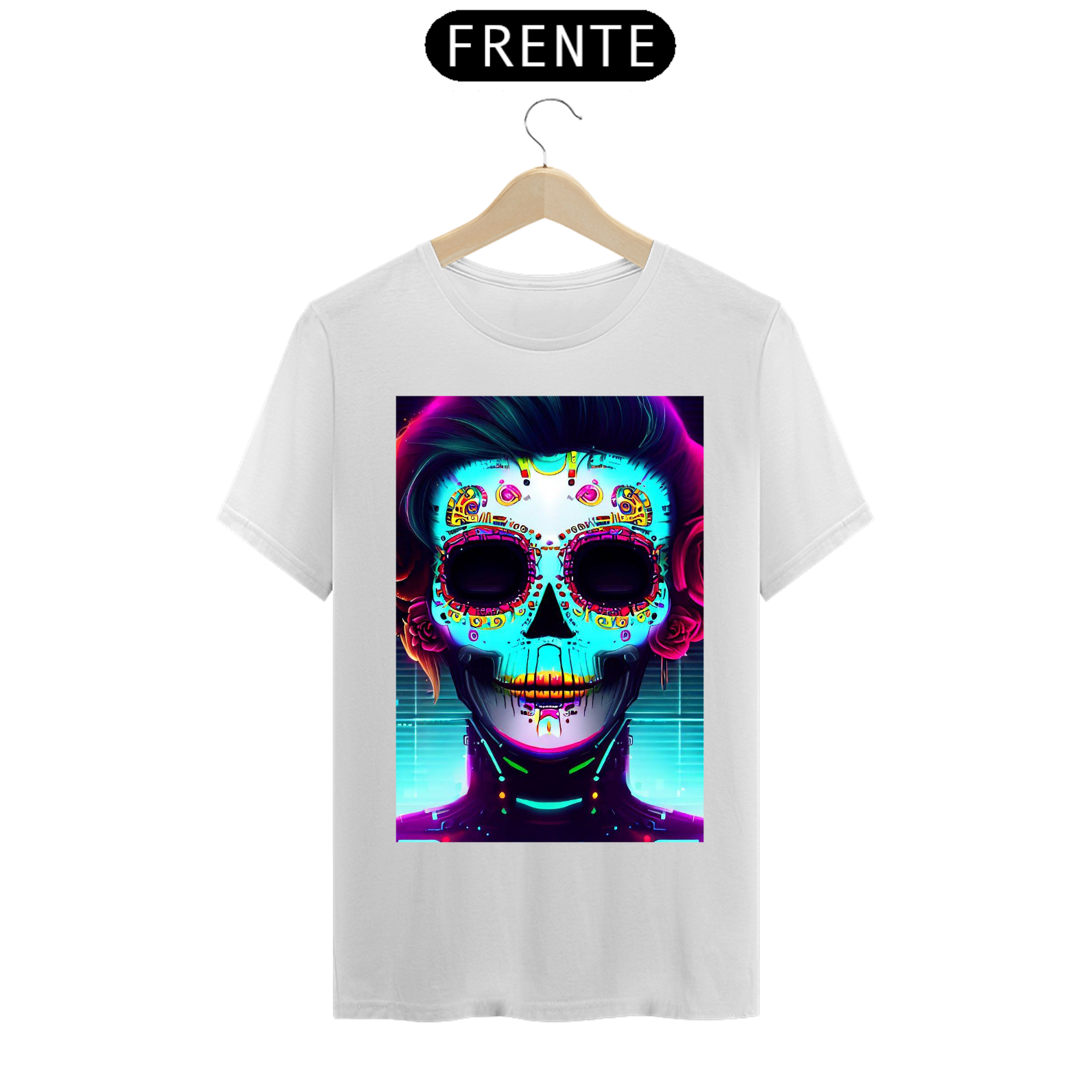 Nome do produto: Camiseta masculina caveira mexicana cyberpunk