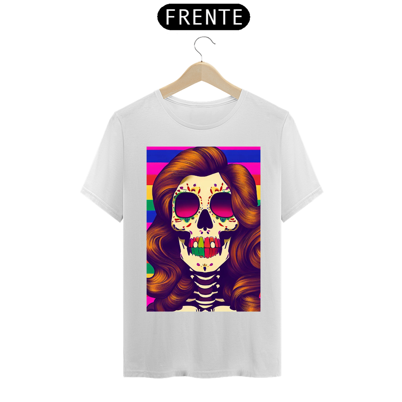Nome do produto: Camiseta masculina caveira mexicana colors