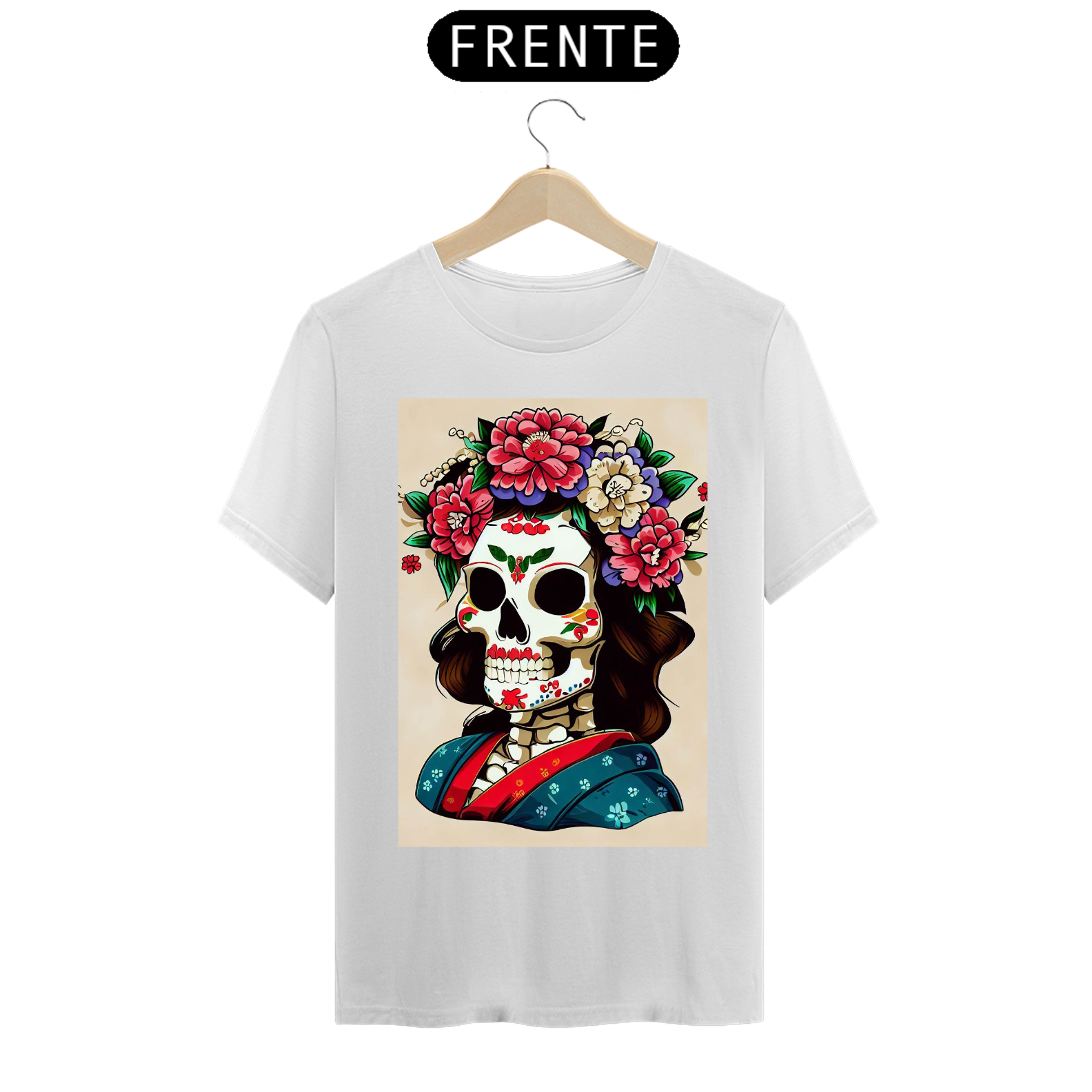 Nome do produto: Camiseta masculina caveira mexicana gueixa