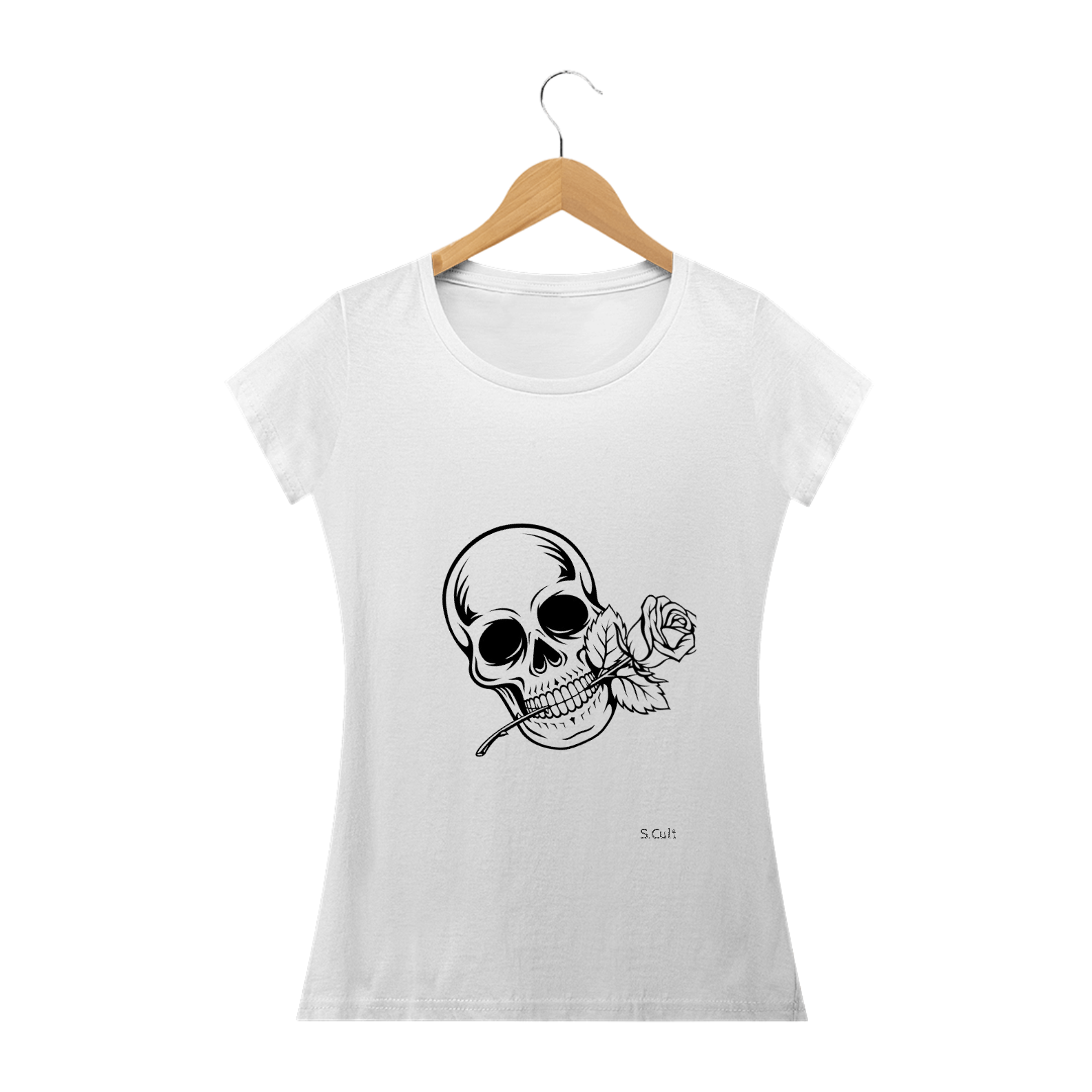 Nome do produto: Baby Long - Coleção Estampas Caveiras - Caveira segurando um rosa 