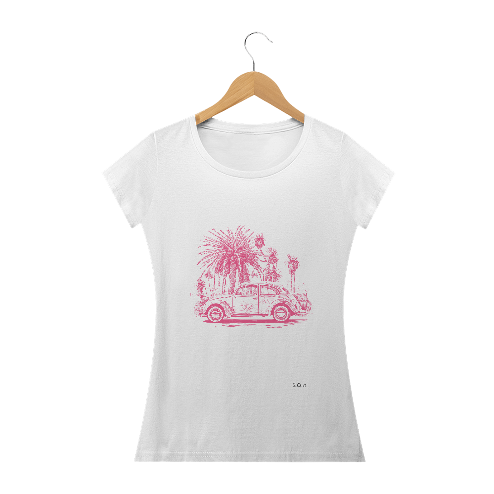 Nome do produto: Baby Long - Coleção Carros- Estampa Fusca Rosa Com Paisagem de fundo