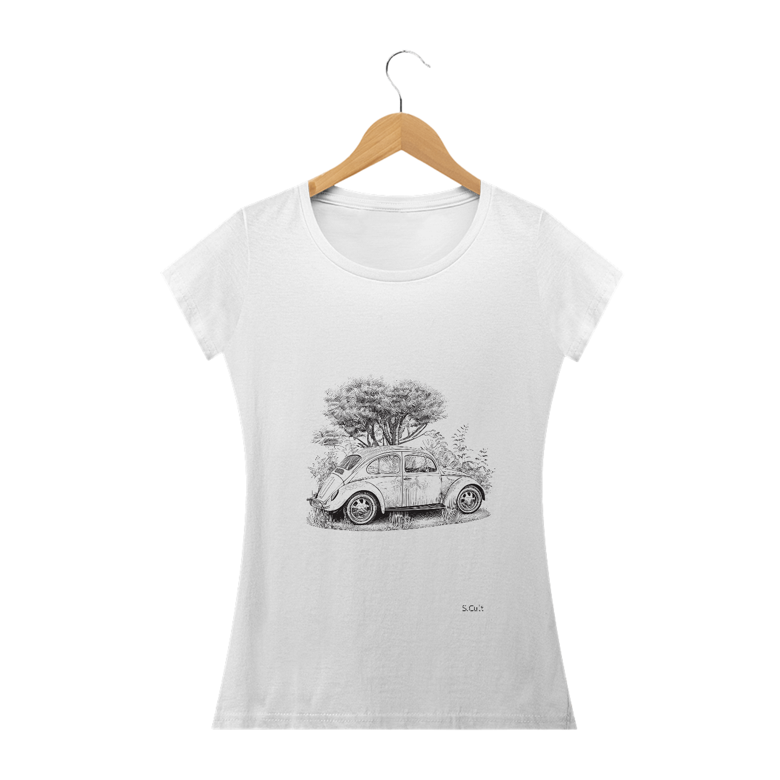 Nome do produto: Baby Long - Coleção Carros- Estampa Fusca Preto e Branco com paisagem 