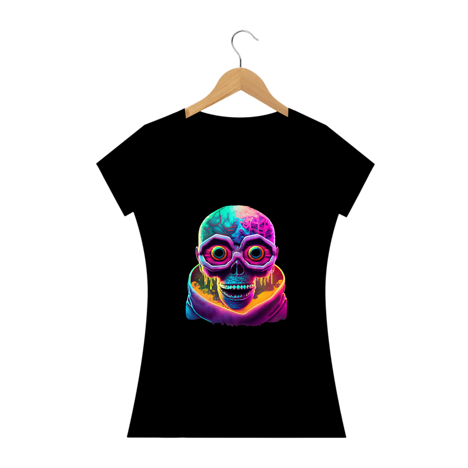 Nome do produto: Camiseta Baby Long Caveira Alienígena Alucinógena Colection