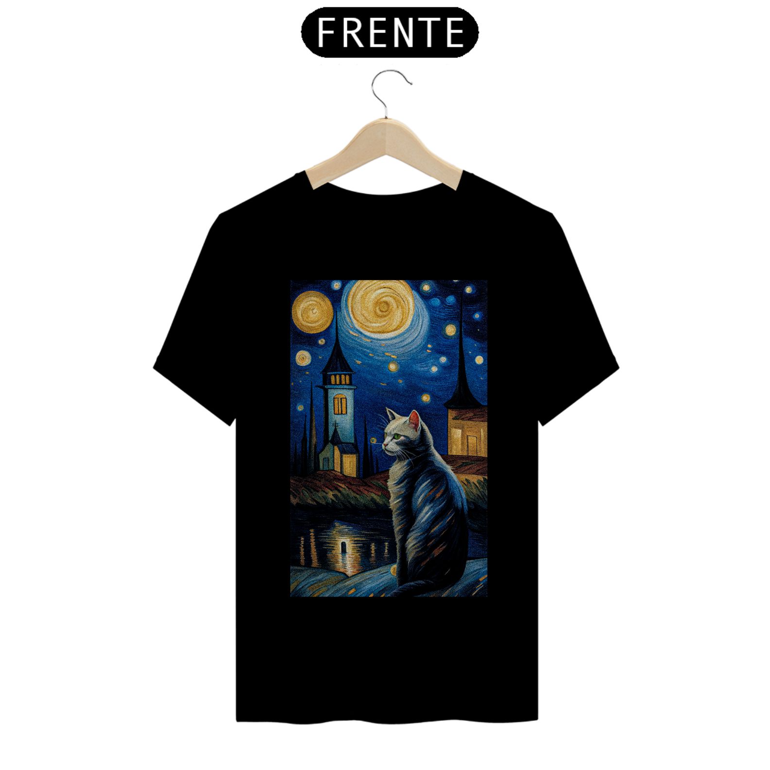Nome do produto: T-Shirt Gato Estrelado Van Gogh