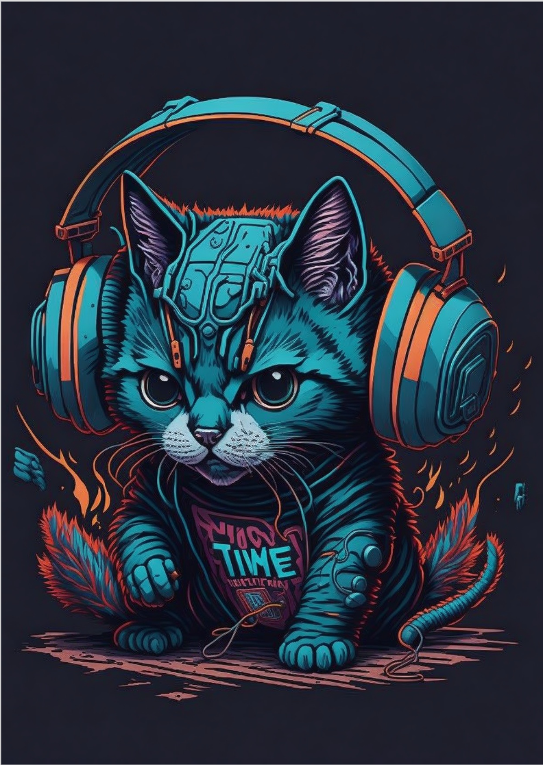 Nome do produto: Pôster Gato de fone neon
