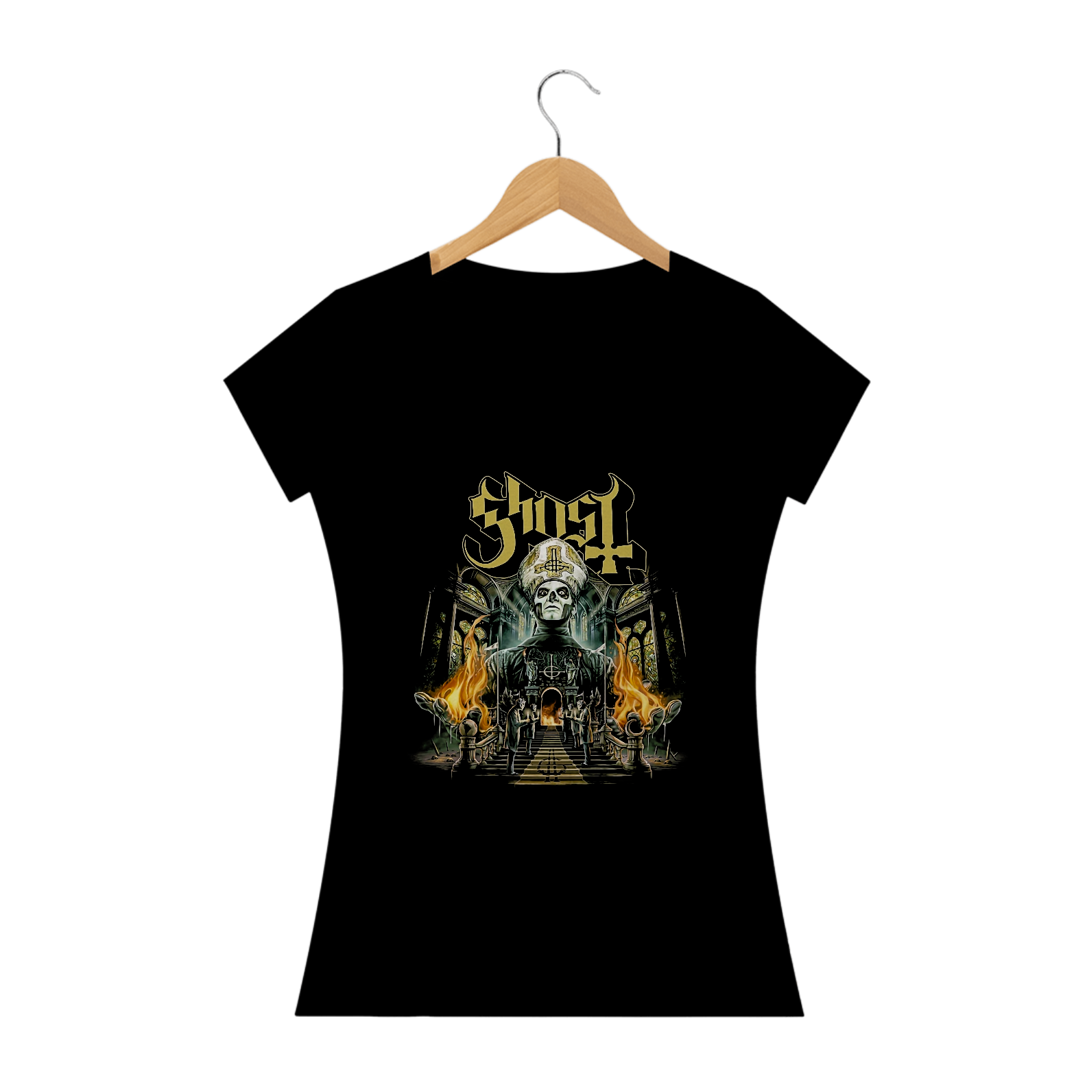 Camiseta Feminina Santuário | Estampa Banda Ghost | Rock