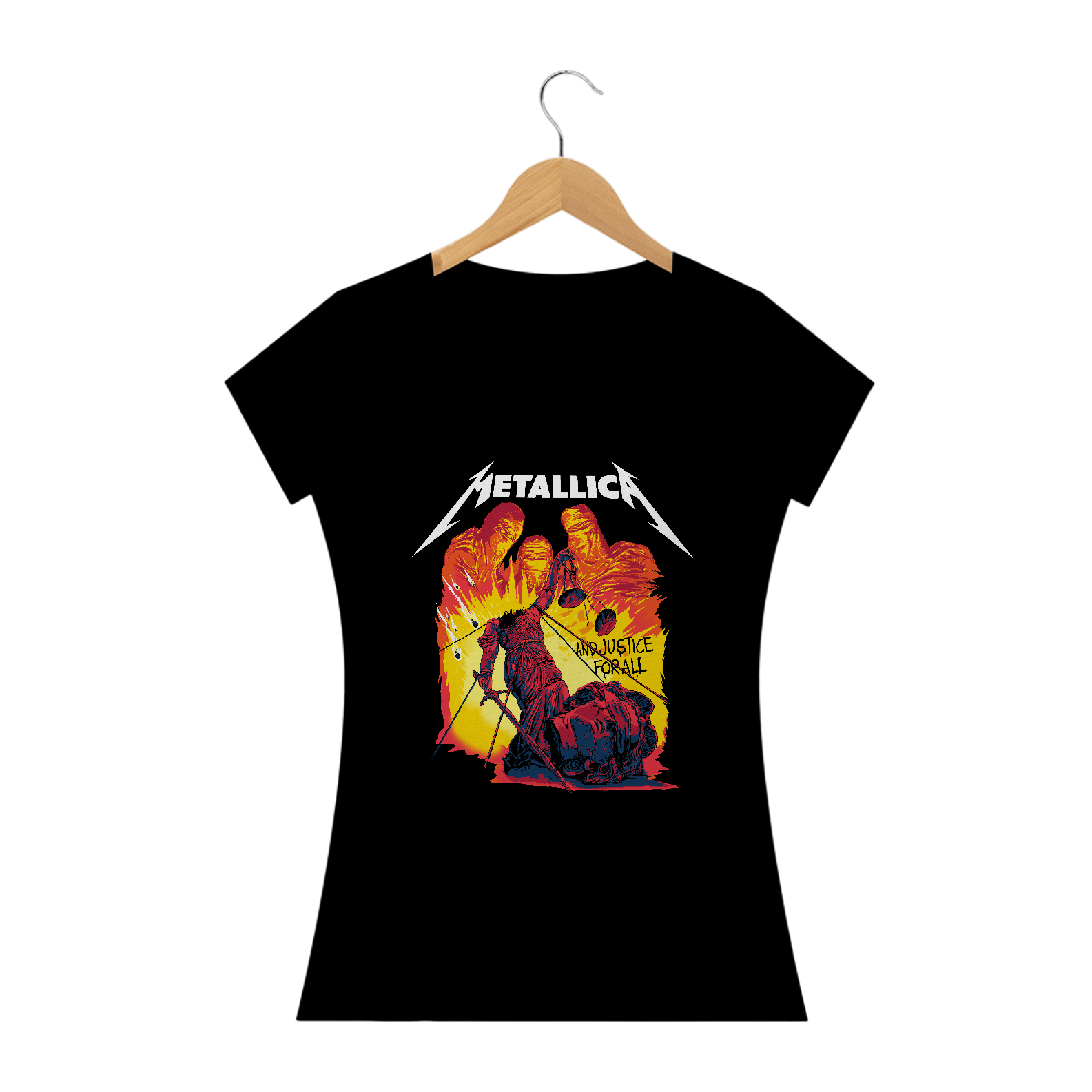 Camiseta Feminina And Justice for all | Estampa Banda Metallica | Rock