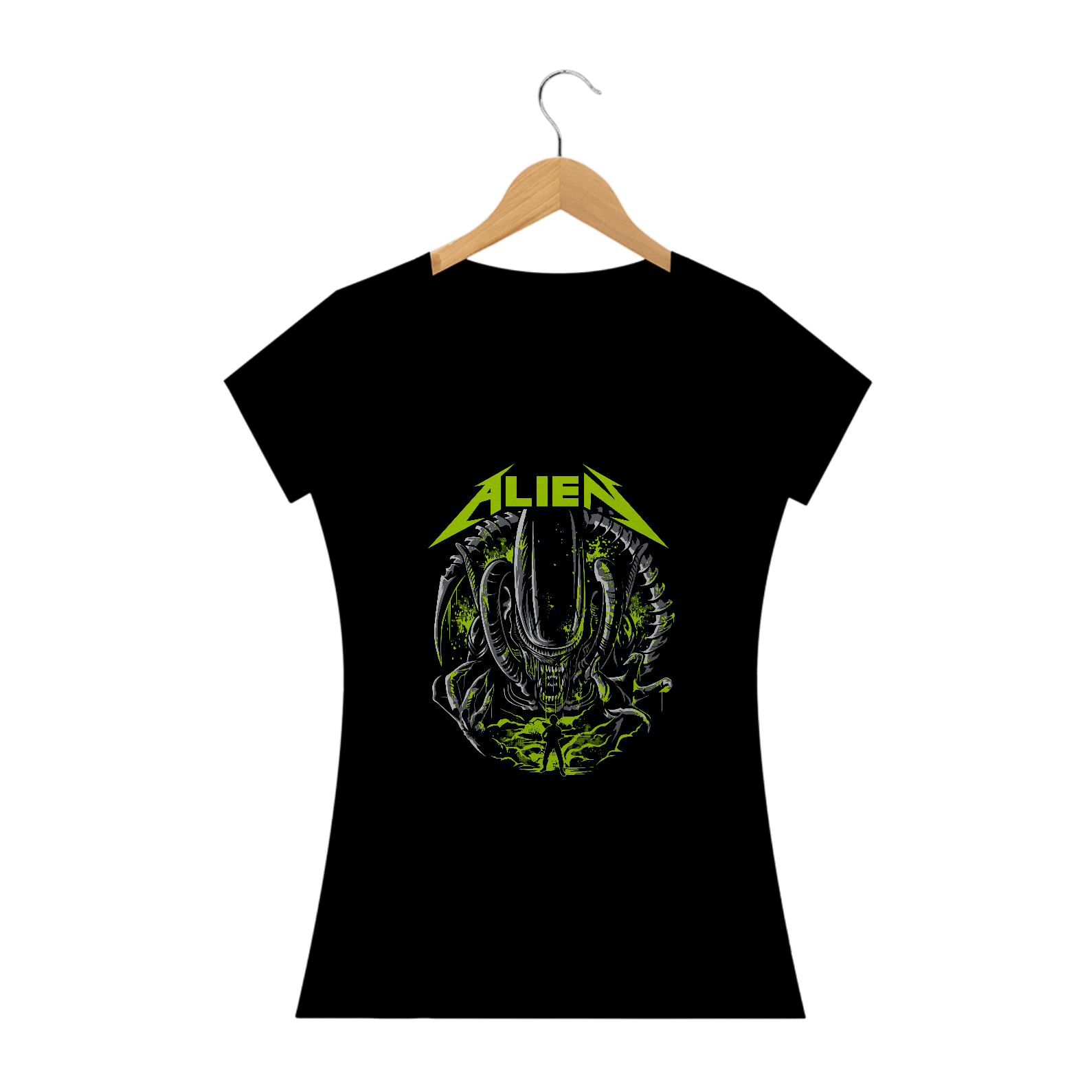 Camiseta Feminina Alien + Banda Metallica | Estampa Rock Horror